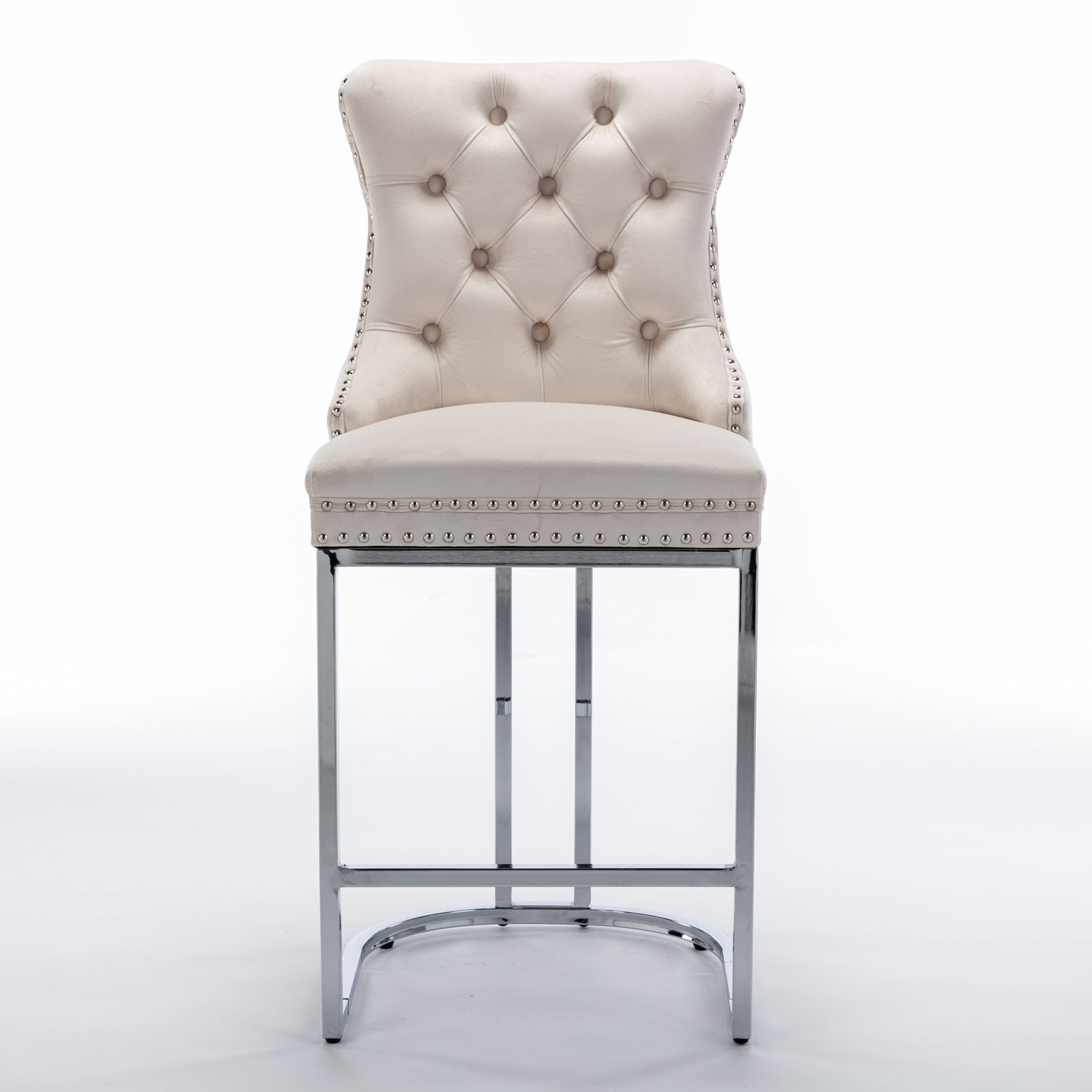 Luxury Elegant Nailhead Trim Tufted Velvet Bar Stools (Set of 2)