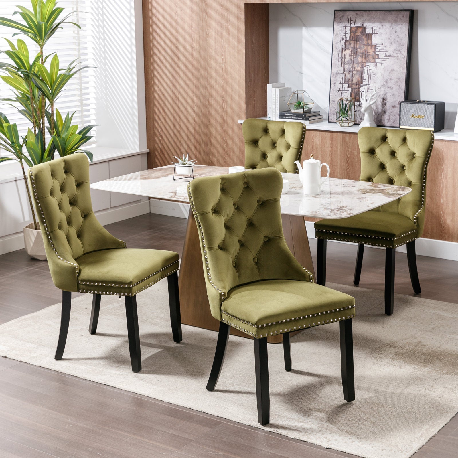 Modern High-end Tufted Solid Wood Velvet Dining Chair(Set of 2)