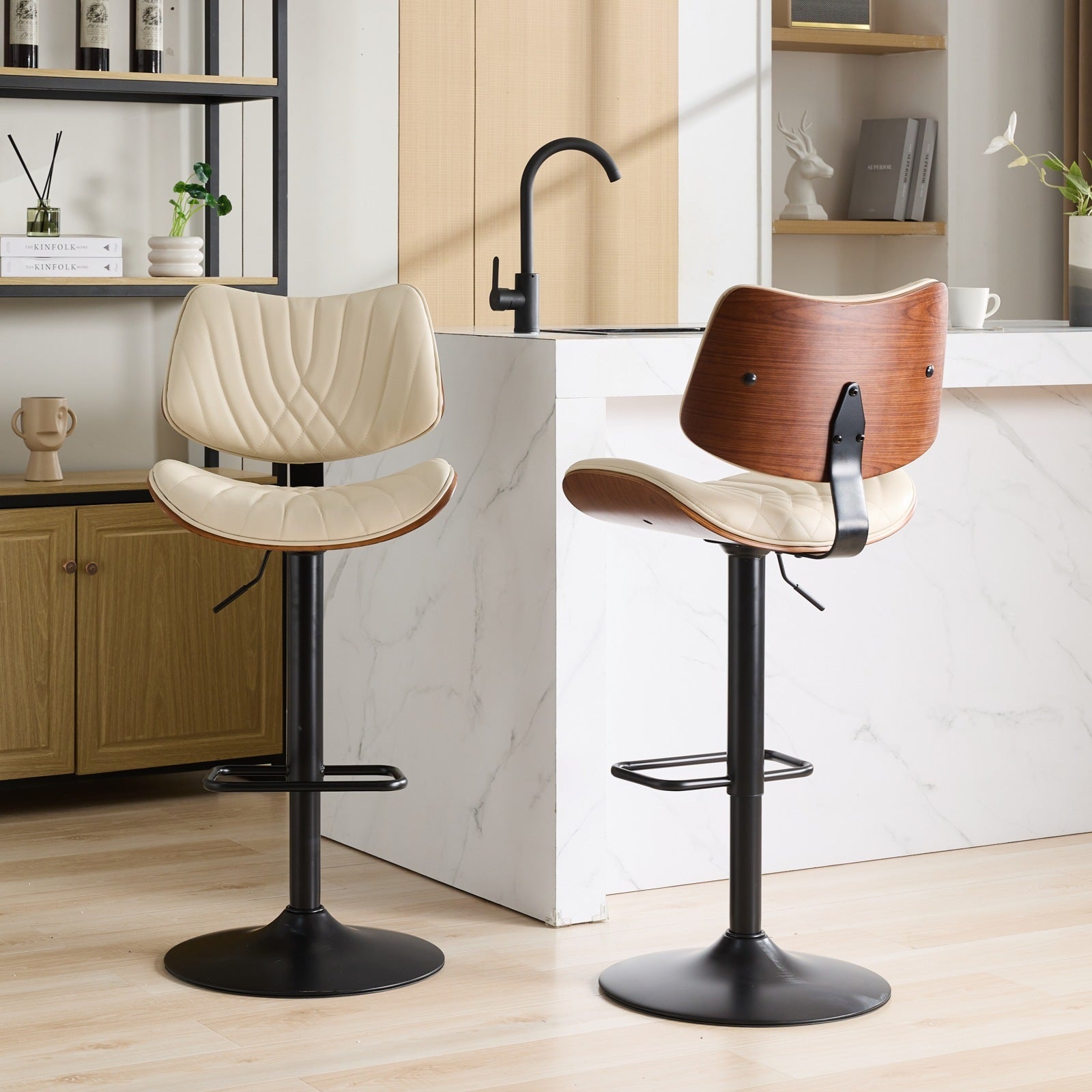 Mid Century Walnut Bentwood Bar Stools (Set of 2)