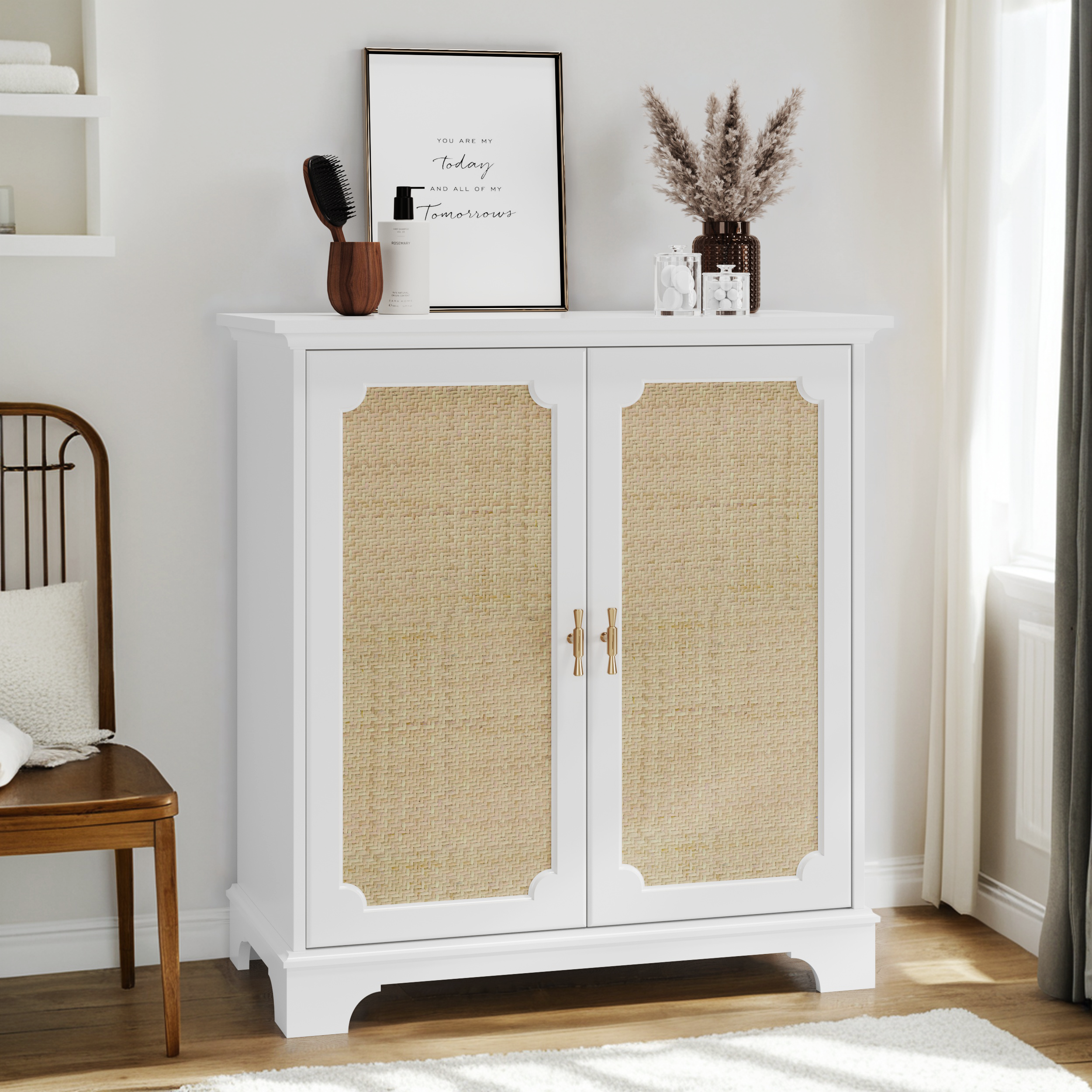 Rattan Decorated Sideboard Buffet Storage