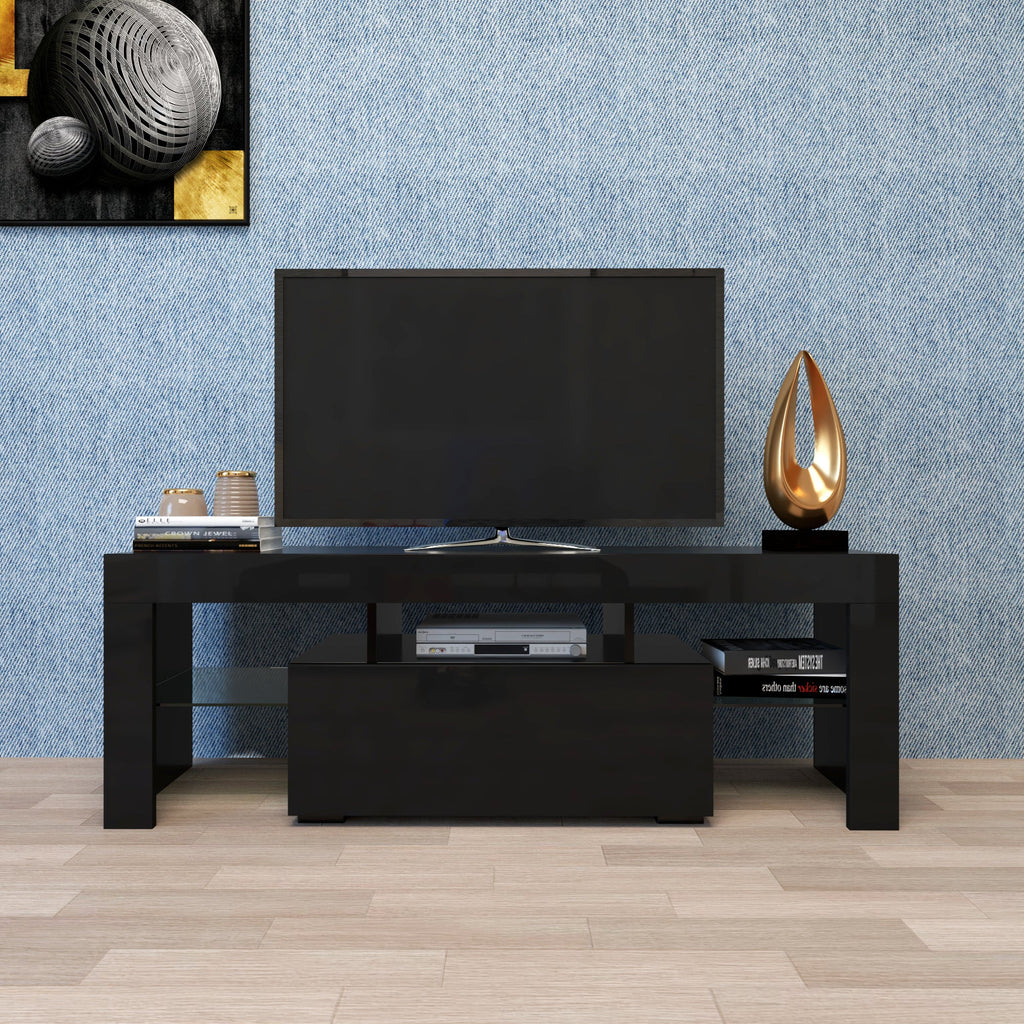 51" Black TV Stand with LED RGB Lights
