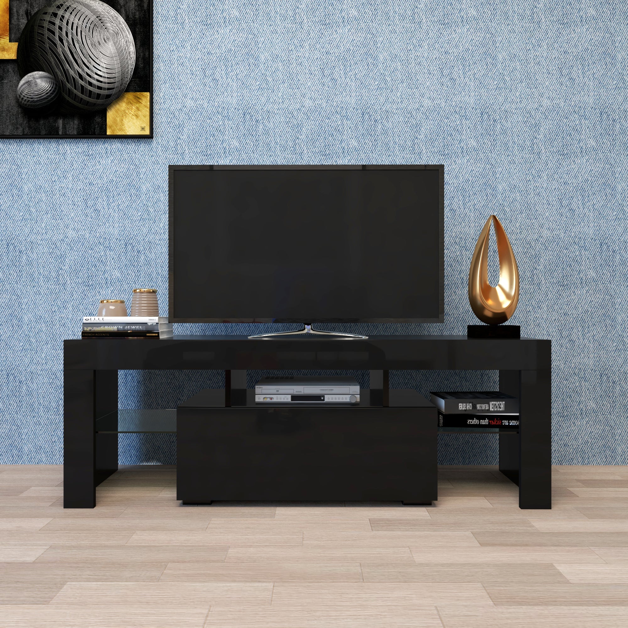 51" Black TV Stand with LED RGB Lights