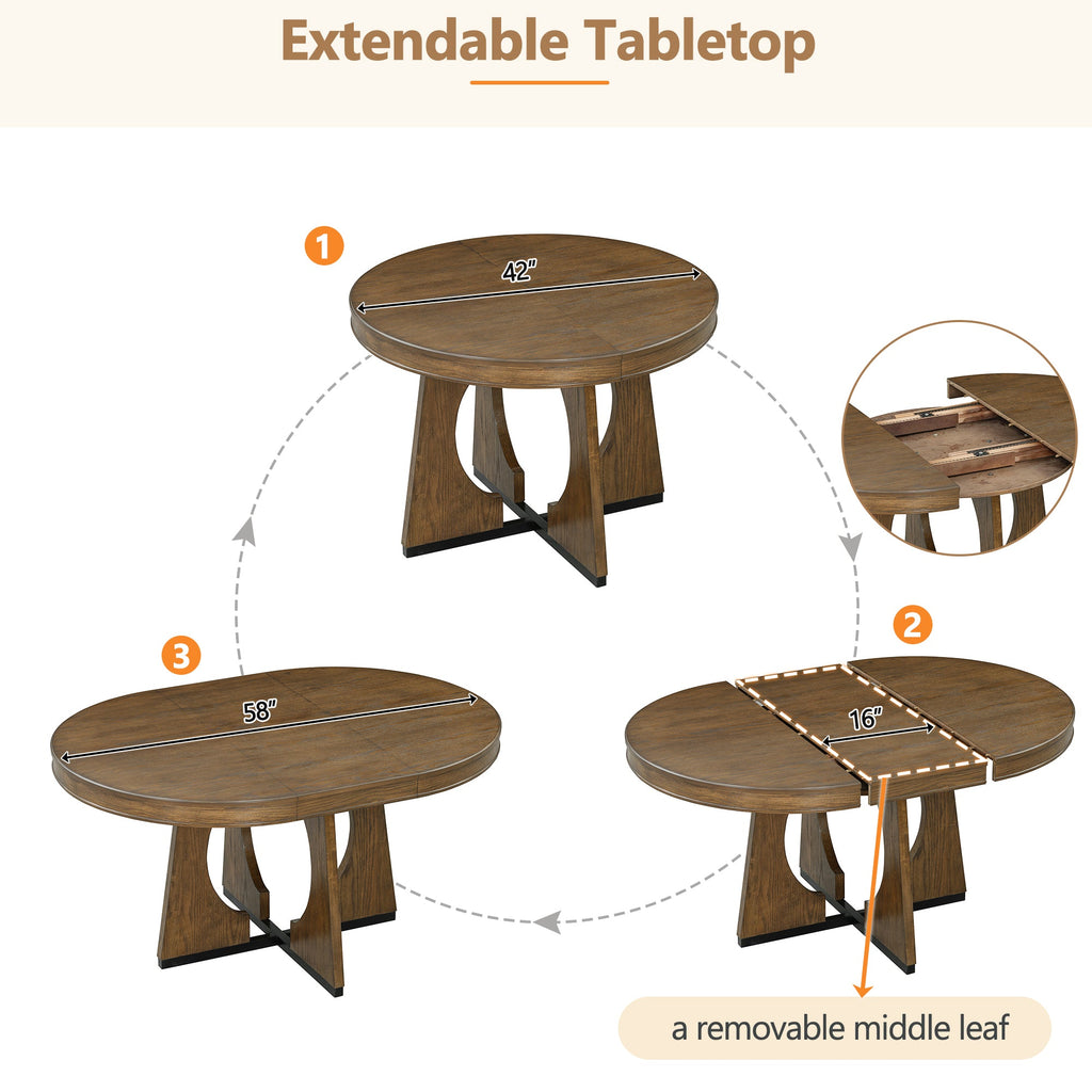 5-Piece Retro Extendable Dining Table Set with 16" Removable Leaf