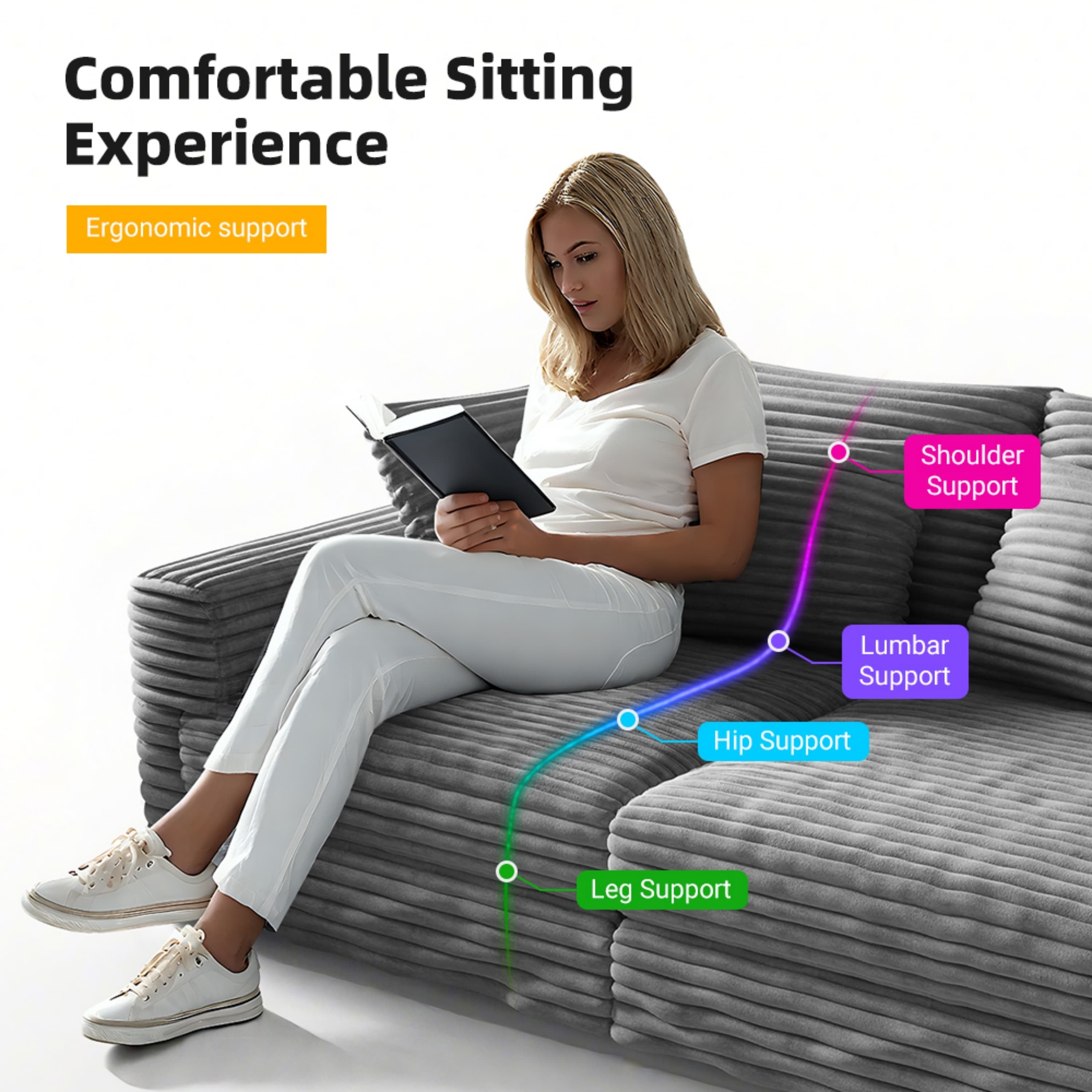 82.7' Modern Comfy Cloud Couch Sofa with Soft Pillows + Ottomans Option