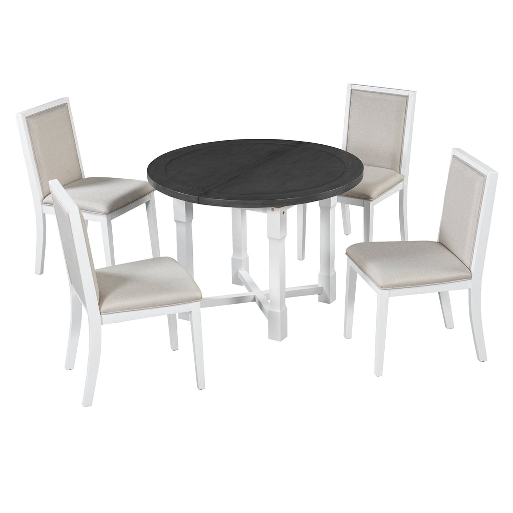 5-Piece Extendable Dining Table Set with Removable Leaf