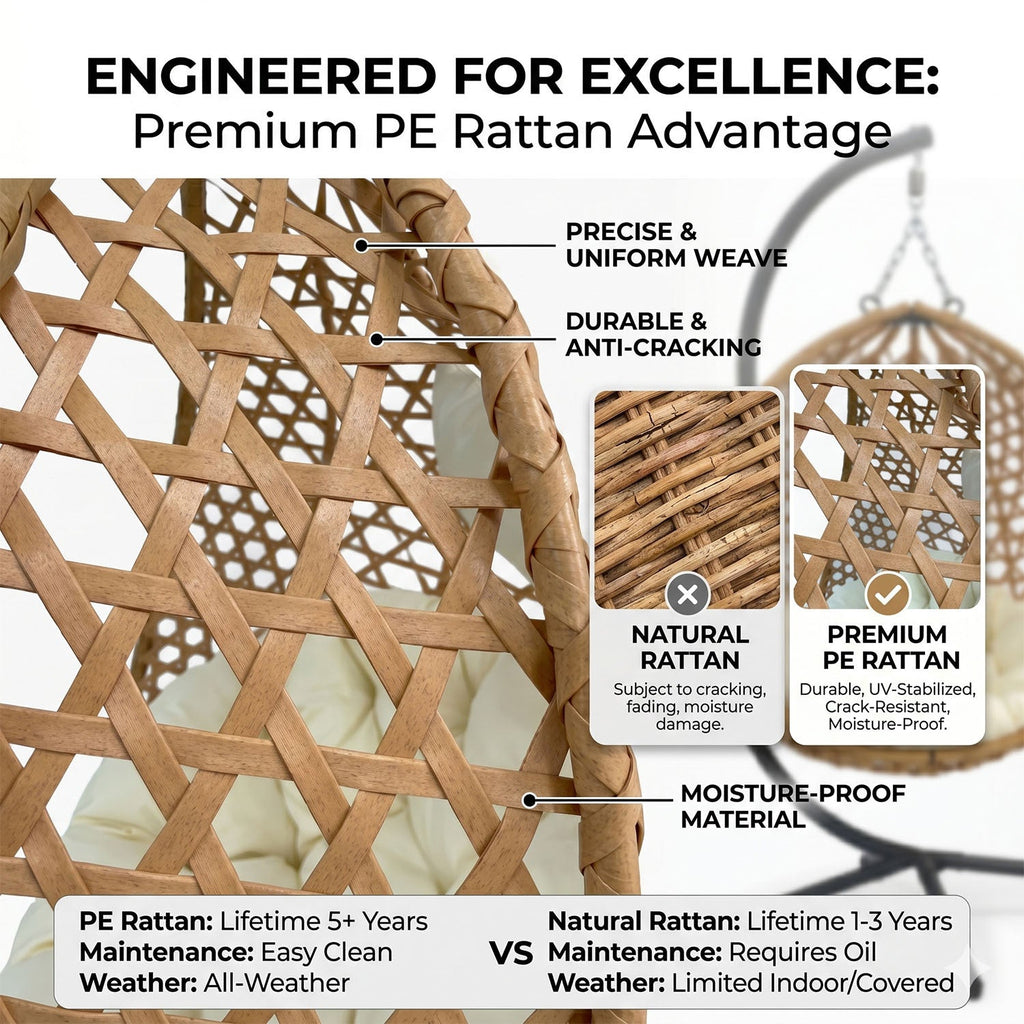 Folding PE Rattan Hanging Egg Chair with Aluminum Steel Frame