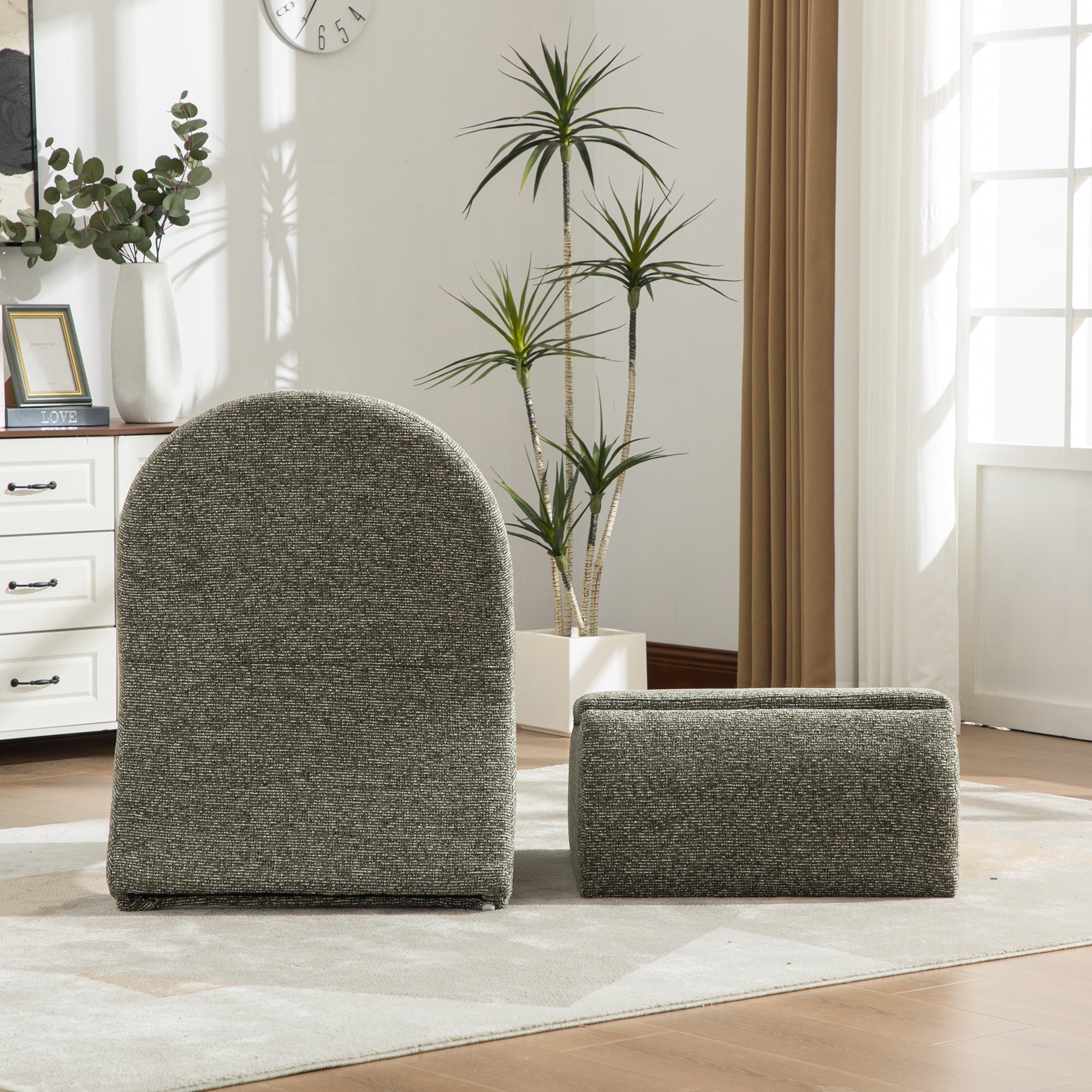 24.8 ' Wide Modern Upholstered Armless Chair with Storage Ottoman