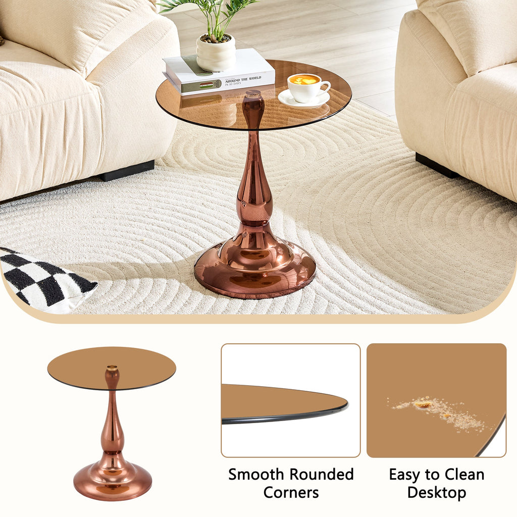 20" Small Luxury Metal Round Side Table with a Glass Top