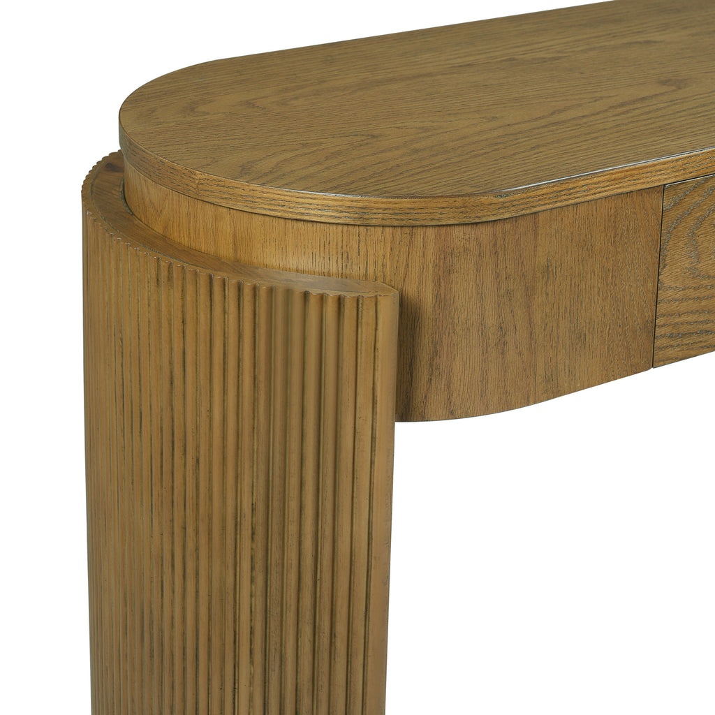 Natural Wood Console Table with Fluted Design