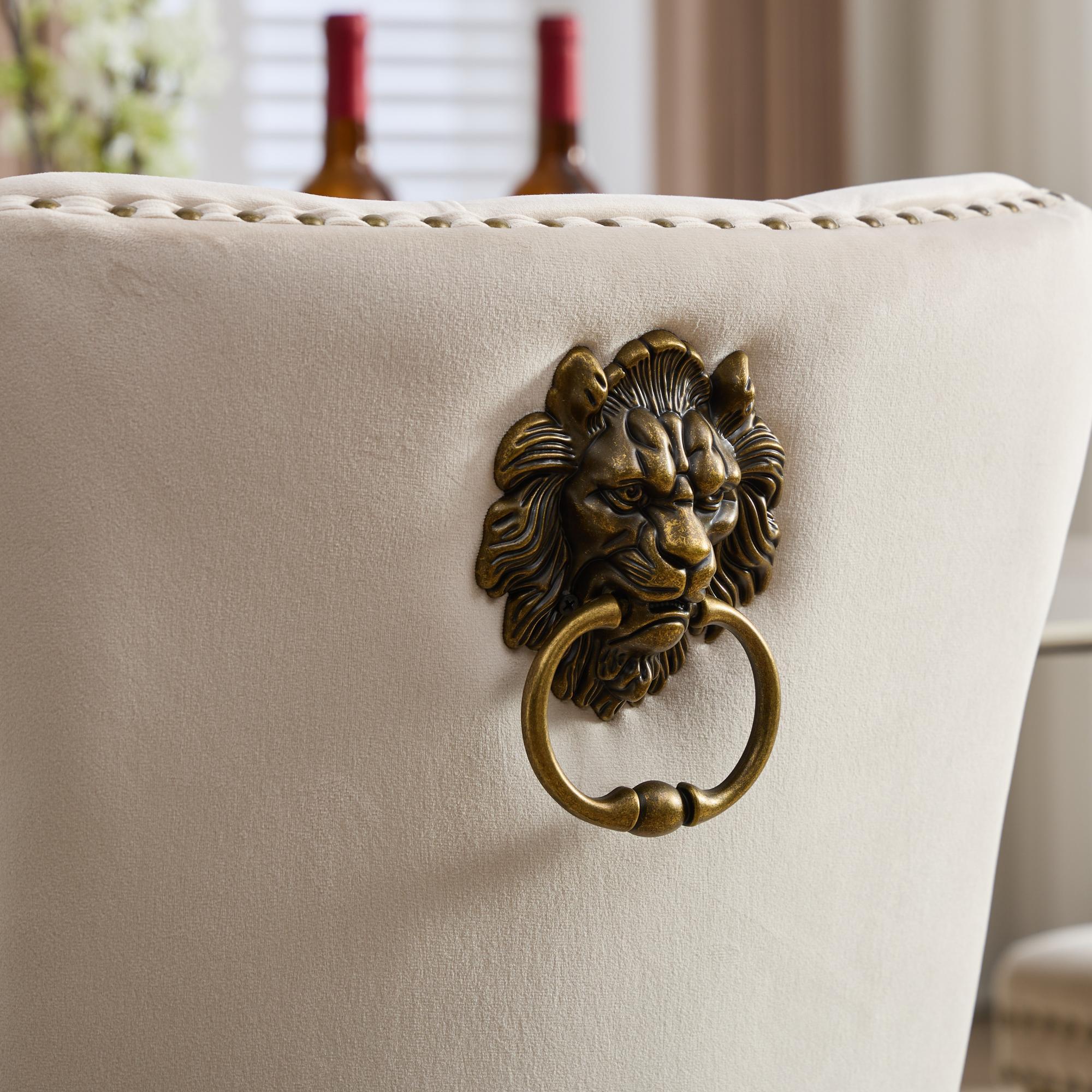 Mid-Century Velvet Dining Chairs with Lion Head Pull Ring (Set of 2)
