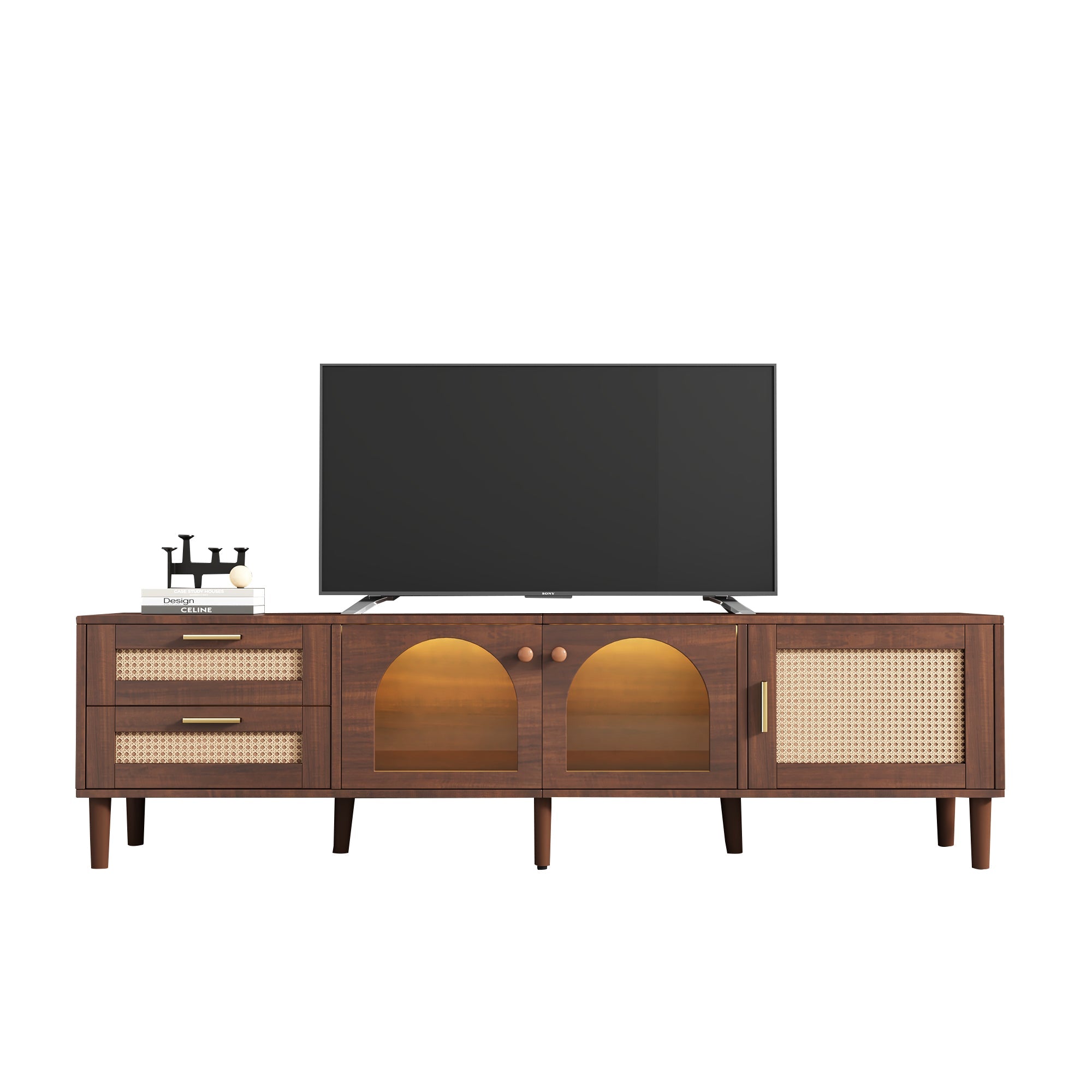 70" Rattan LED Light Entertainment TV Stand