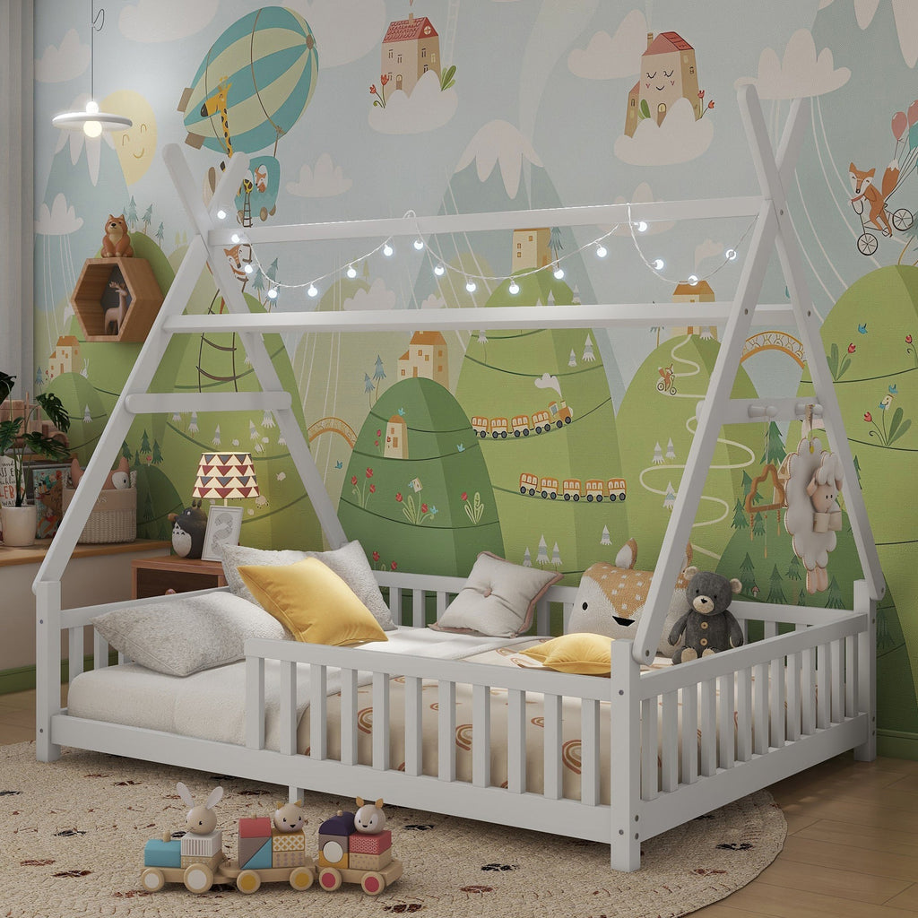 Full Size House Bed with Light for Kids