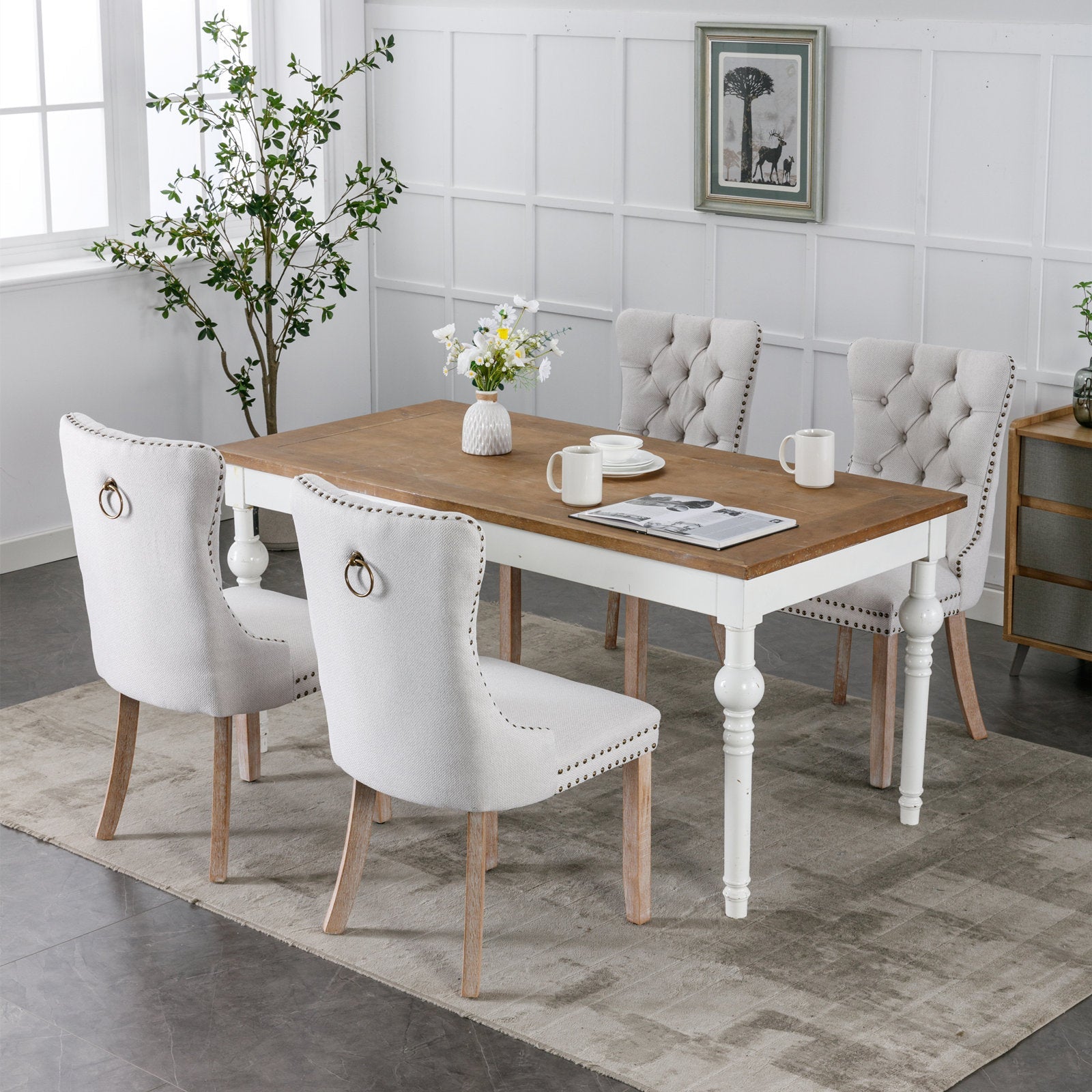 Linen Contemporary Tufted Flax Upholstered Dining Chairs (Set of 2)