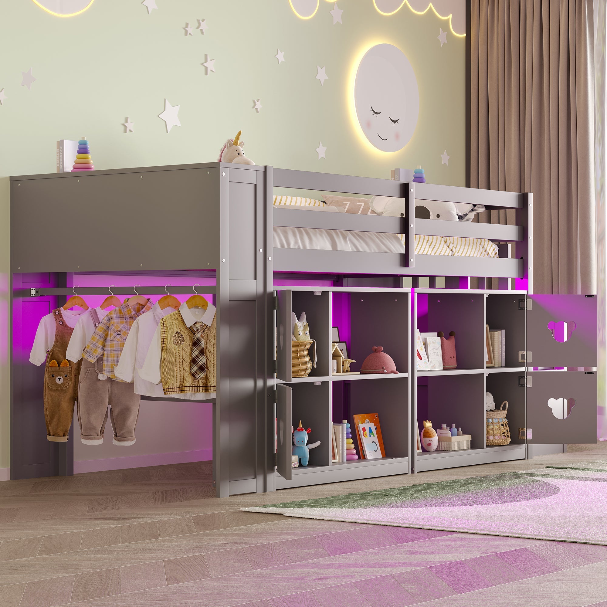 Kids Twin Loft Bed with Storage Cabinets