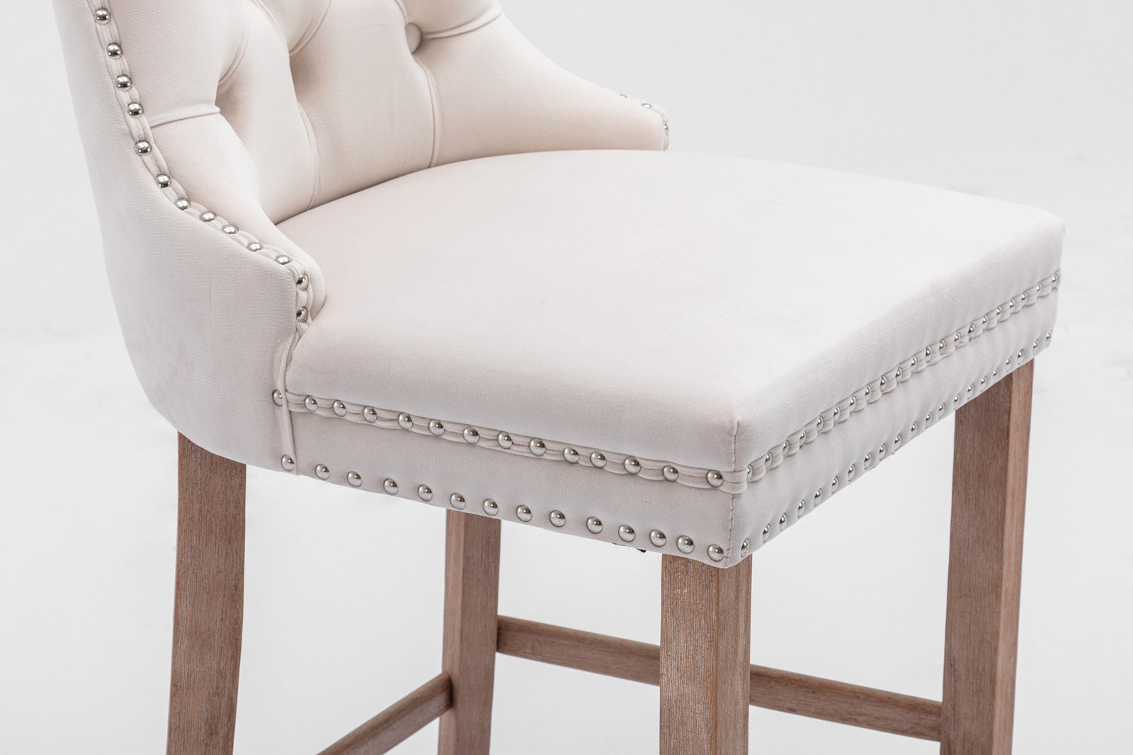 Contemporary Velvet Upholstered Barstools with Button Tufted Decoration (Set of 2)