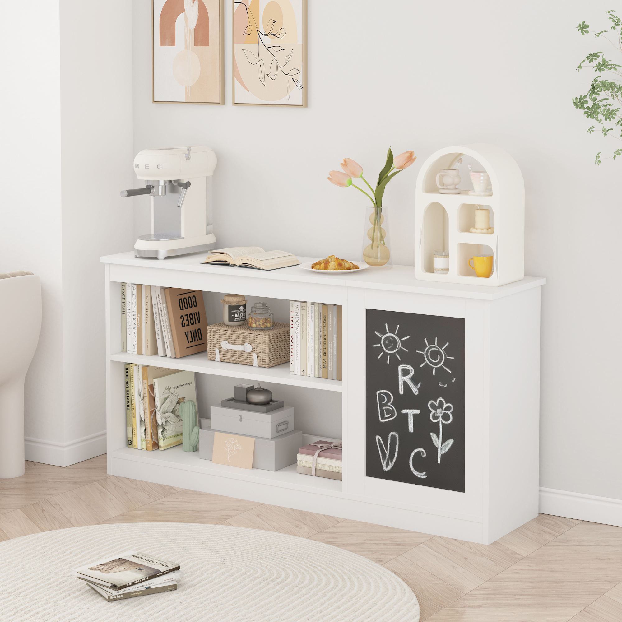 Modern White 3-in-1 Kids Bookshelf and Toy Storage Cabinet