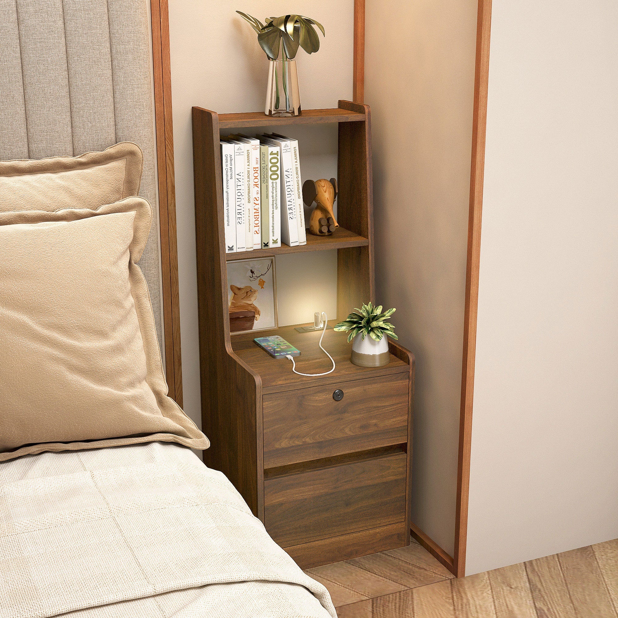 Modern Smart Nightstand with Charging Station