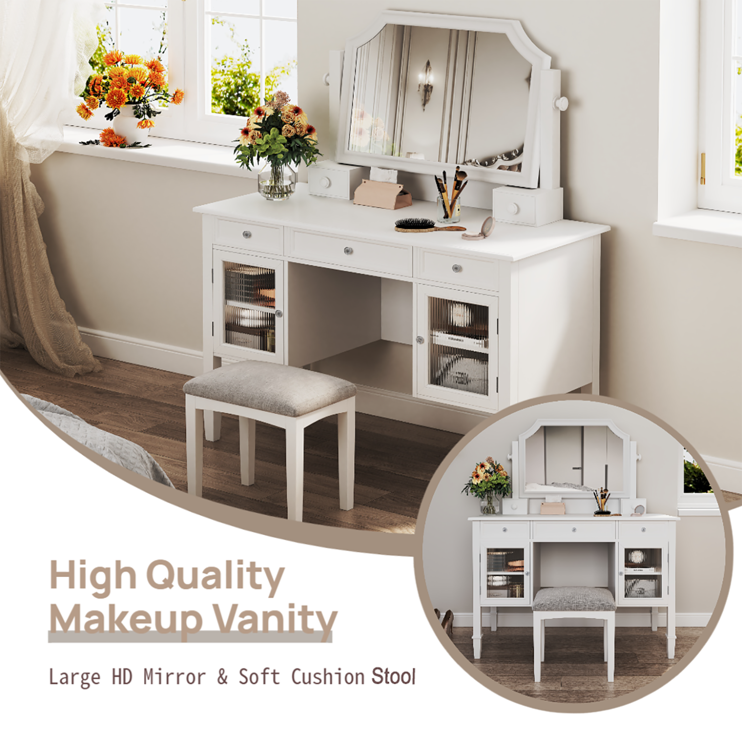 Elegant White Makeup Vanity Desk