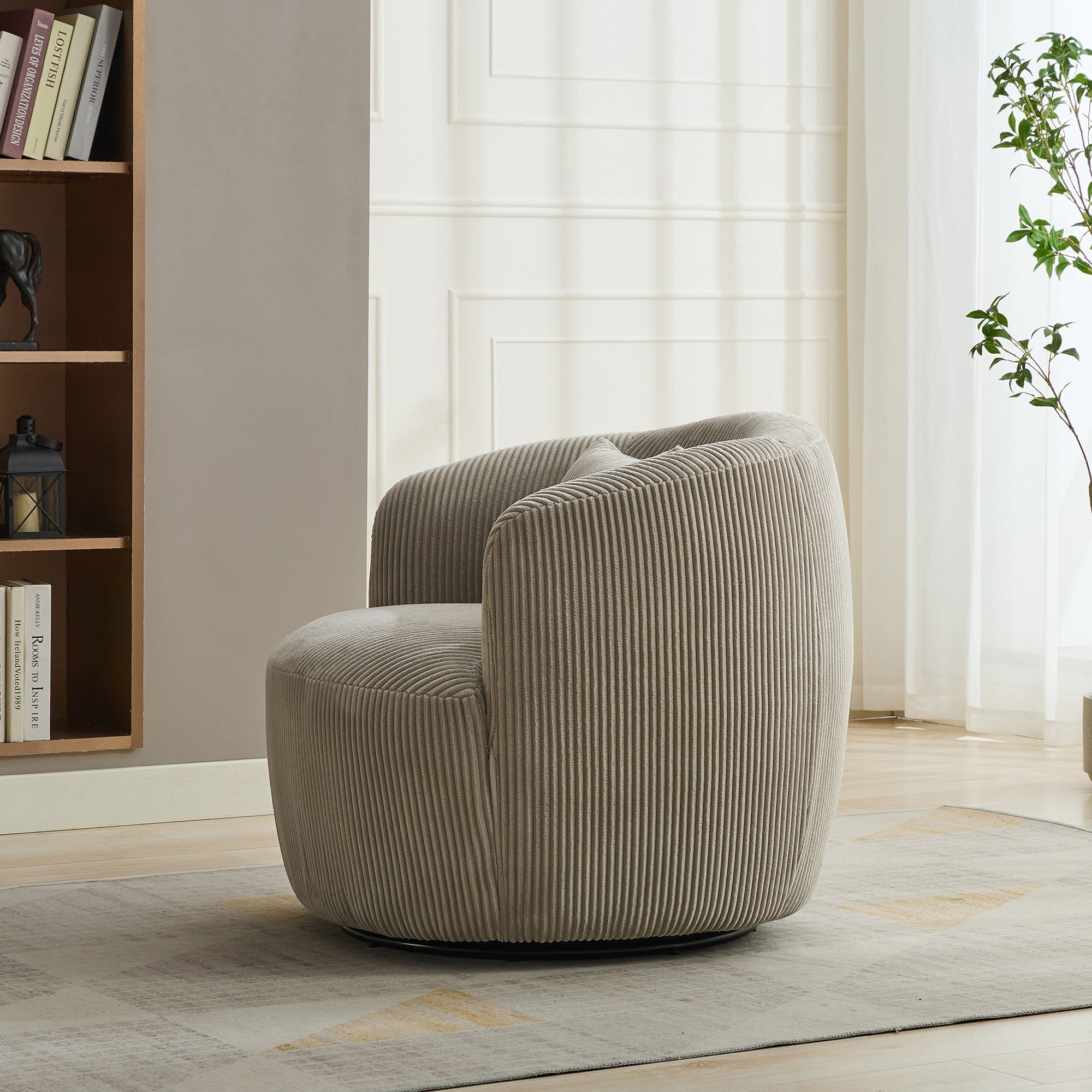 34.25' Wide Upholstered Corduroy Metal Base Swivel Soft Chair