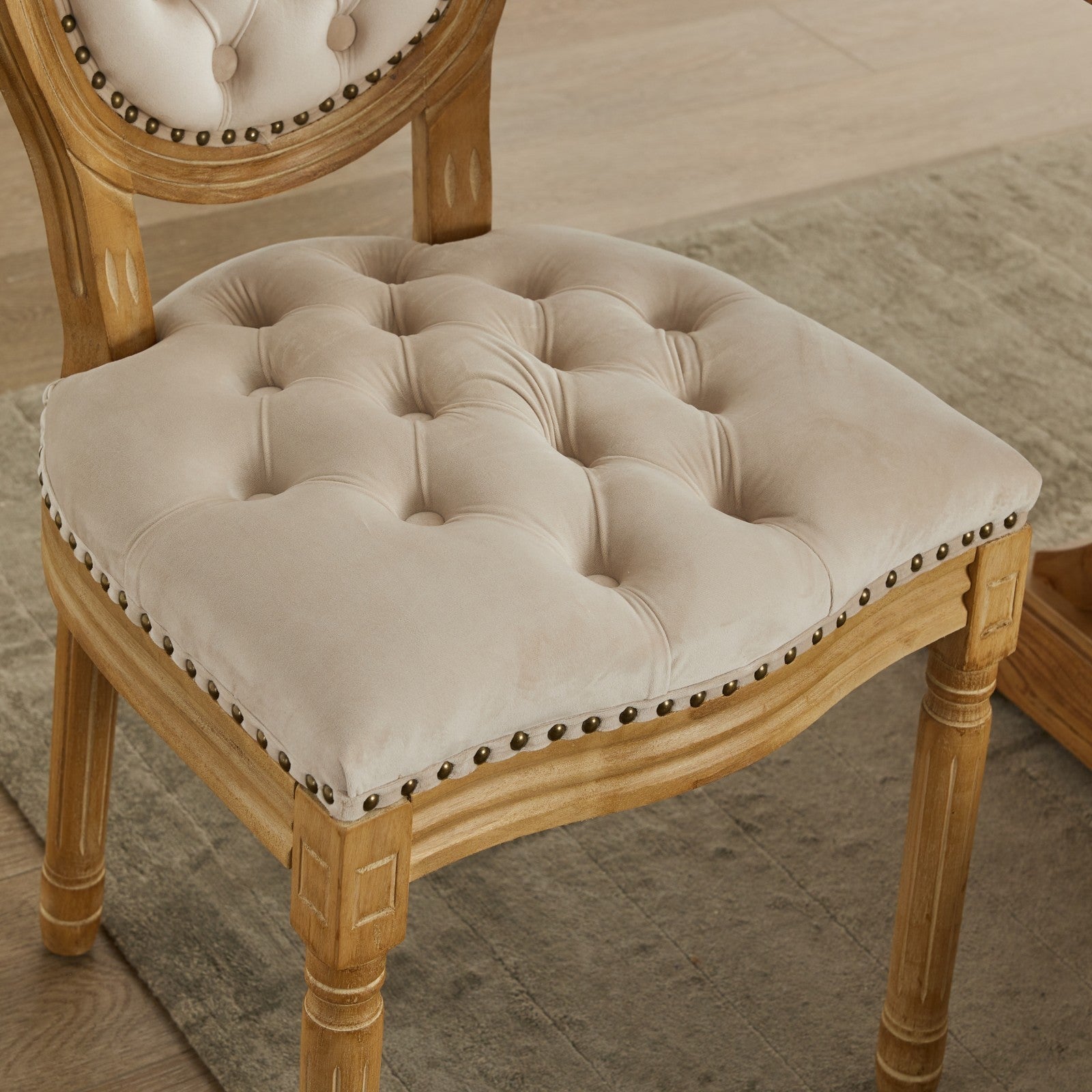 French Style Solid Wood Frame Velvet Dining Chairs (Set of 2)