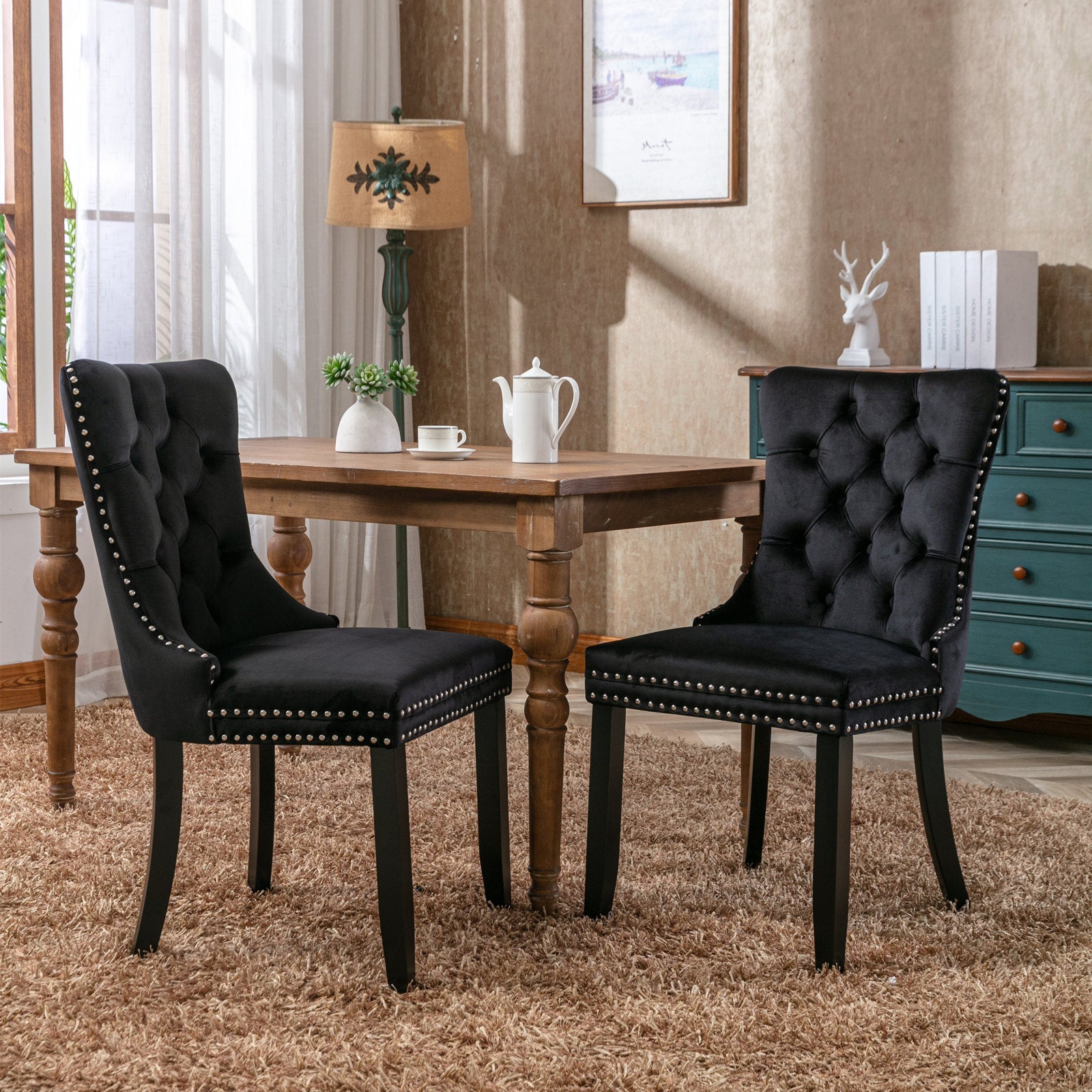 Modern High-end Tufted Solid Wood Velvet Dining Chair(Set of 2)