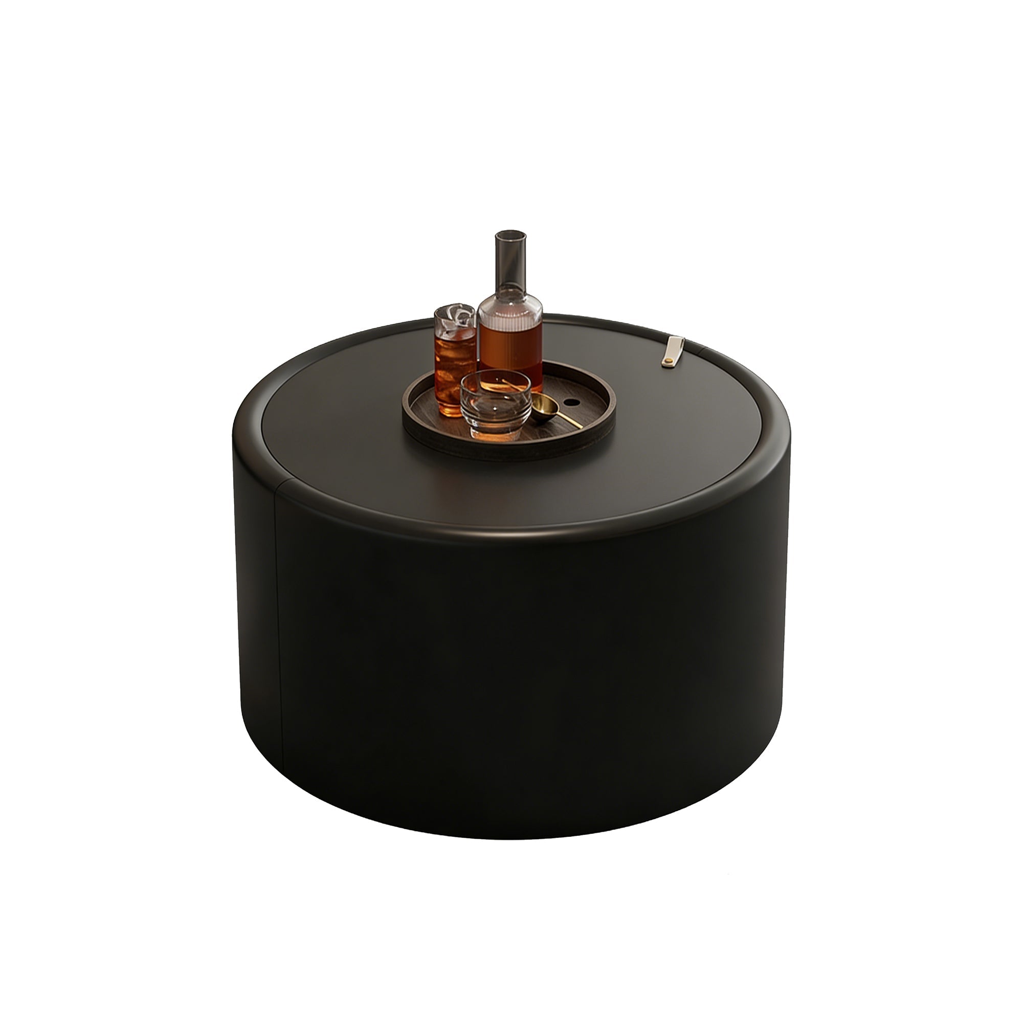 28“  PU Leather Round Coffee Table with Tempered Glass Top