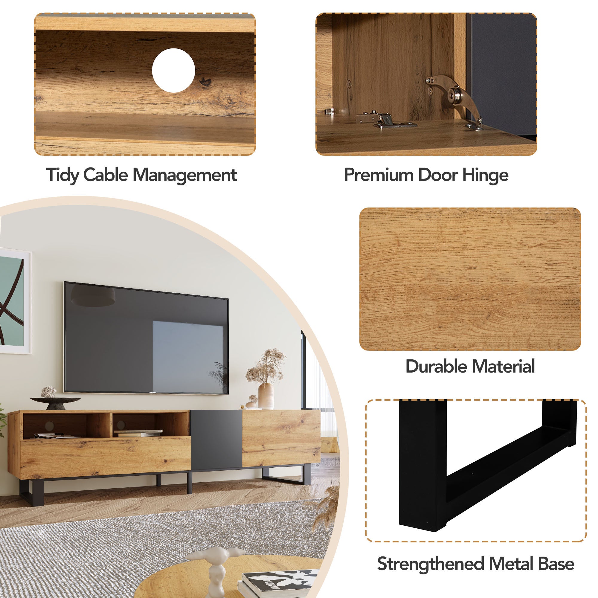 Modern TV Stand for 80'' TV with Double Storage Space