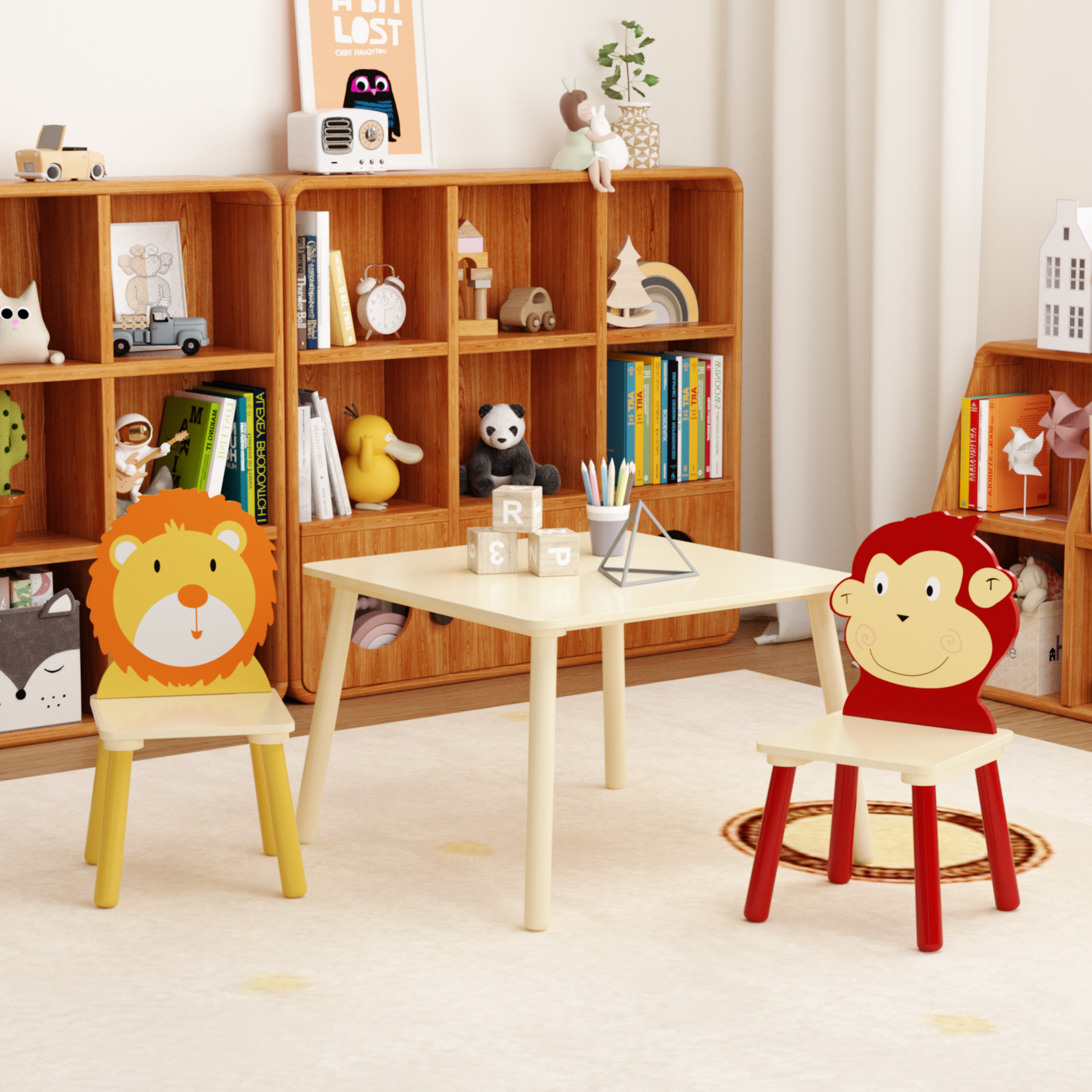 Kids Wooden Table and 2 Chairs Set