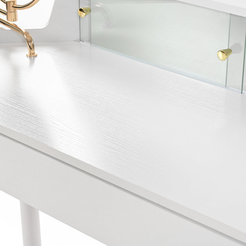 Modern Corner Vanity Set with Mirror and Stool