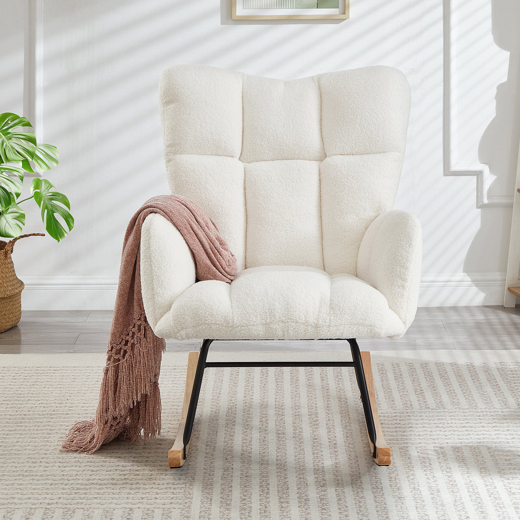 Tufted Upholstered Teddy Fabric Glider Rocking Chair