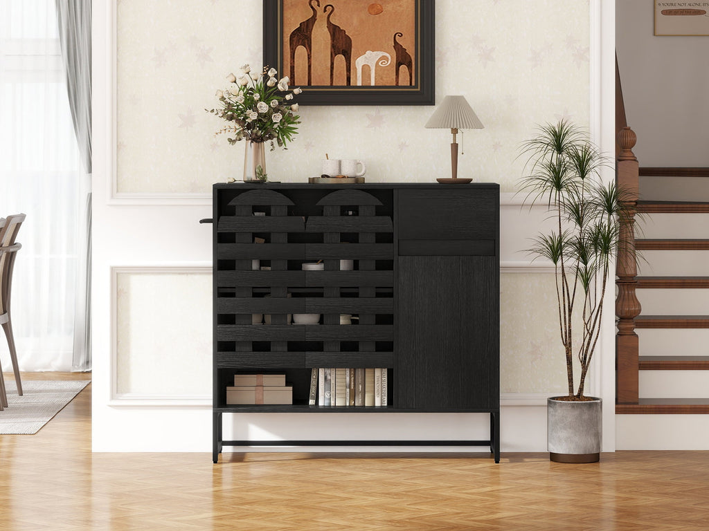44.49' Black Woven Door Accent Cabinets