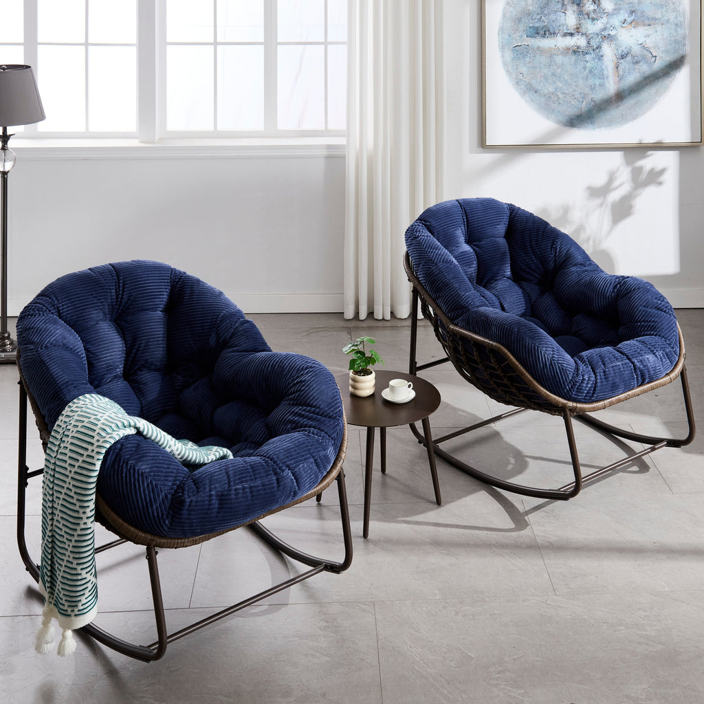 Outdoor Rattan Rocking Recliner Chair with Padded Cushion