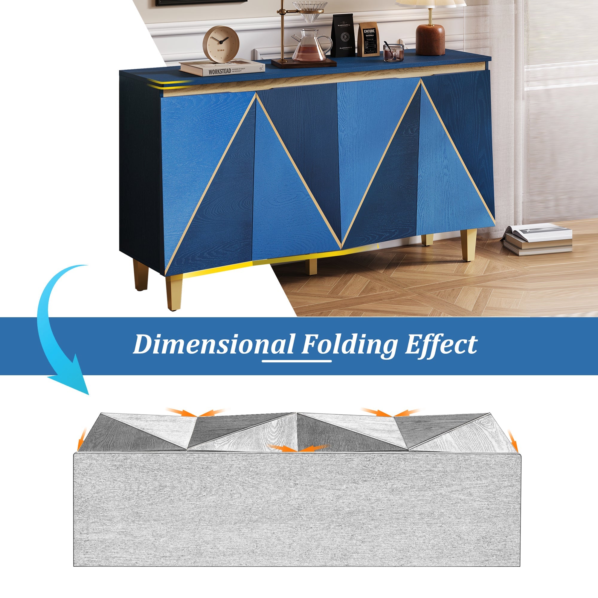 60' Retro Sideboard Cabinet with Adjustable Shelves