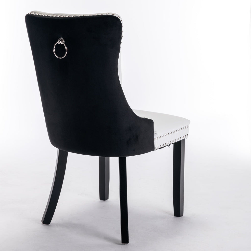 Tufted Solid Wood PU Upholstered Dining Chair with Wood Legs (Set of 2)