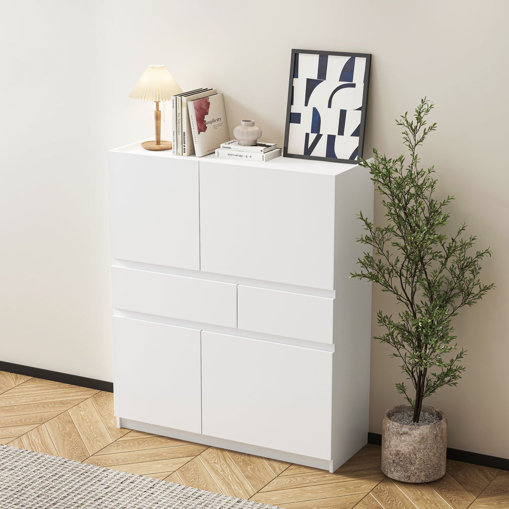 Wooden Storage Cabinet with 4 Doors and 2 Drawers