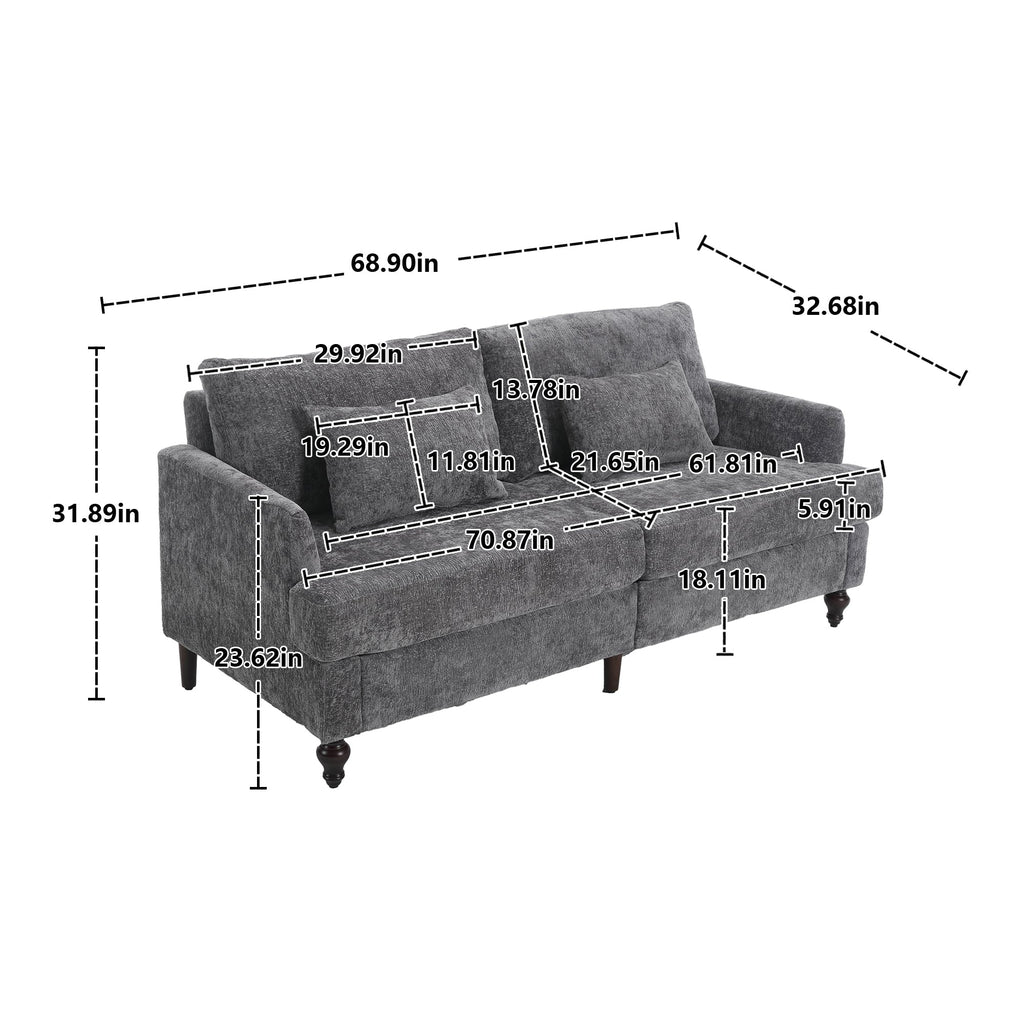 Mid Century Modern Chenille Fabric Loveseat Sofa