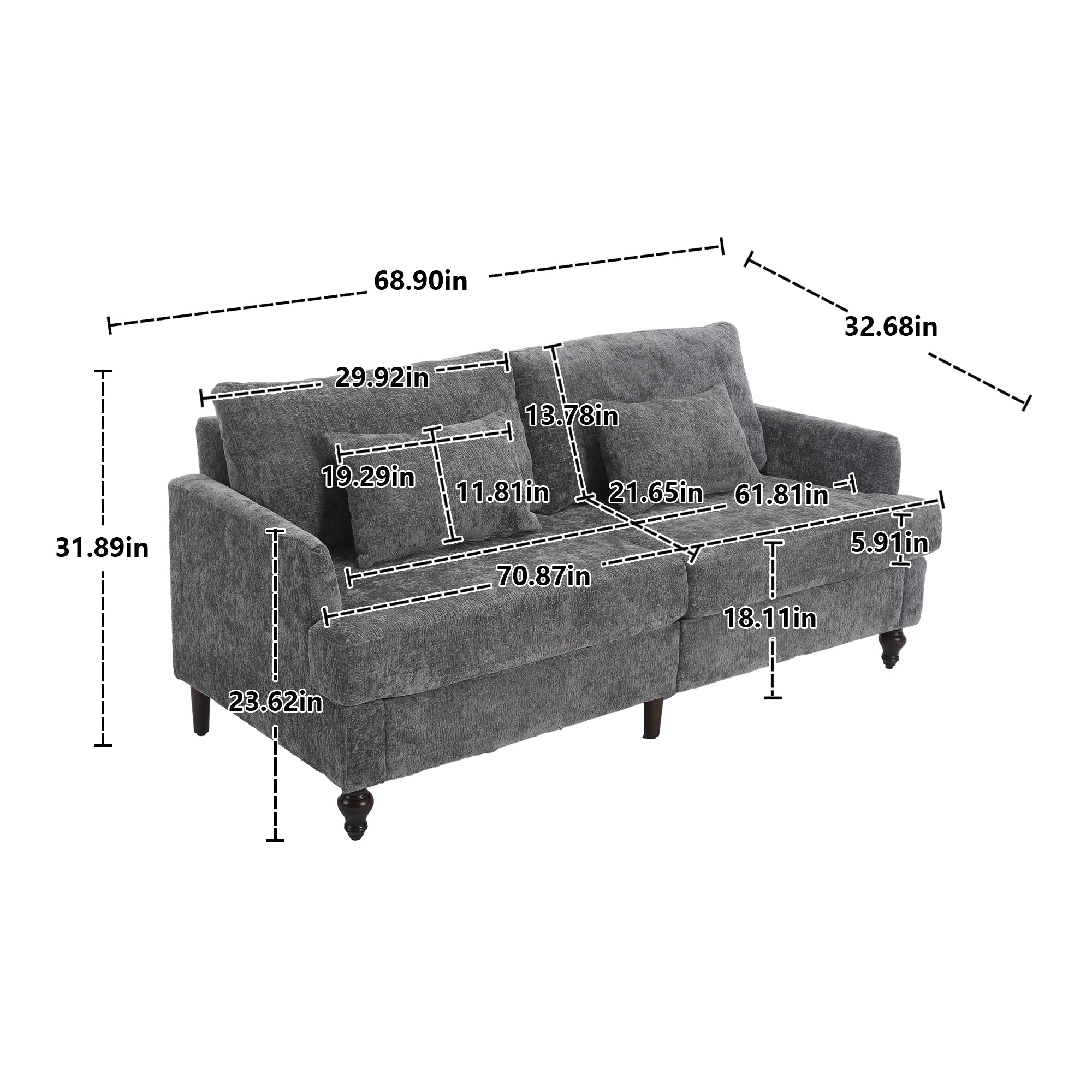 Mid Century Modern Chenille Fabric Loveseat Sofa