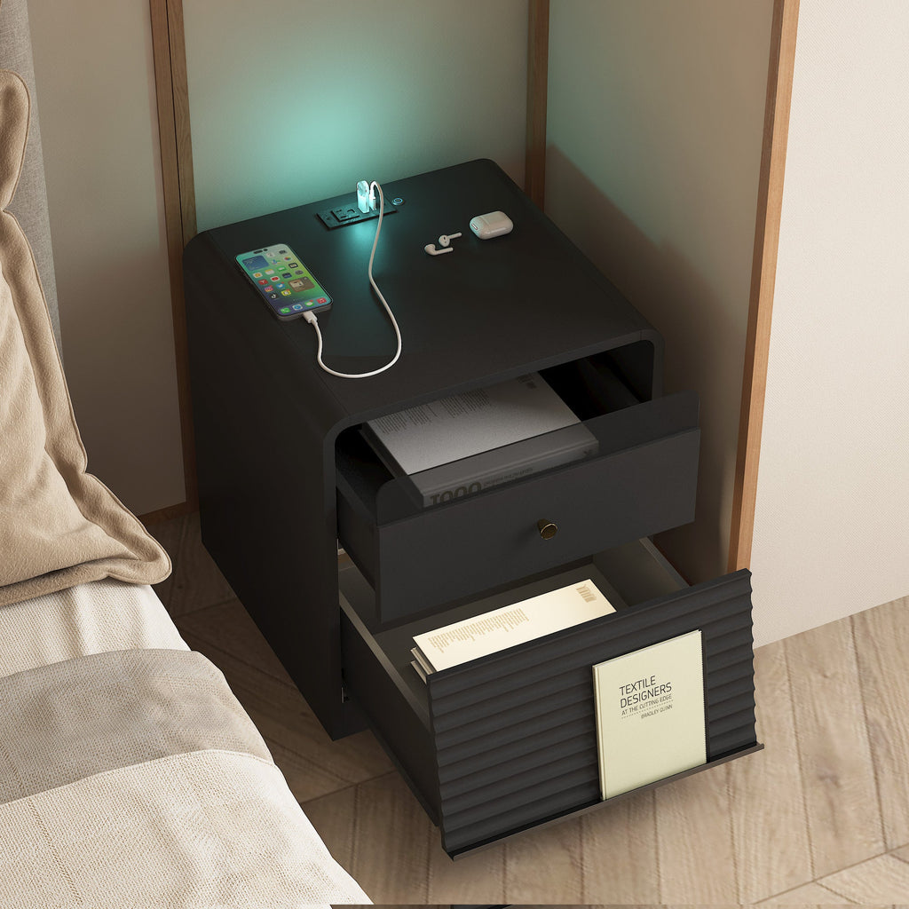 Smart Nightstand with Charging Station & Voice-Controlled LED Lights