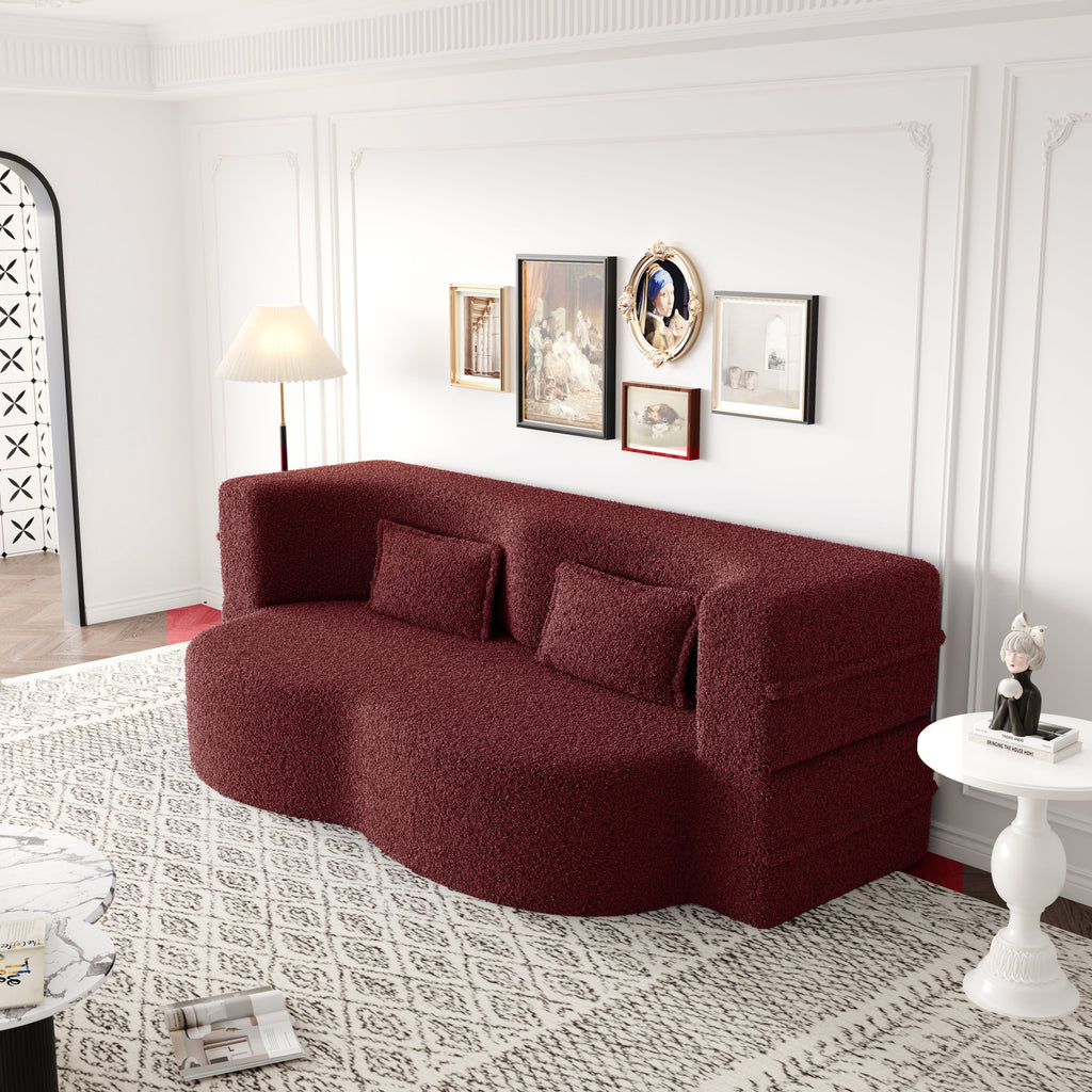 Modern Convertible Teddy Fabric Sofa with 2 Pillows