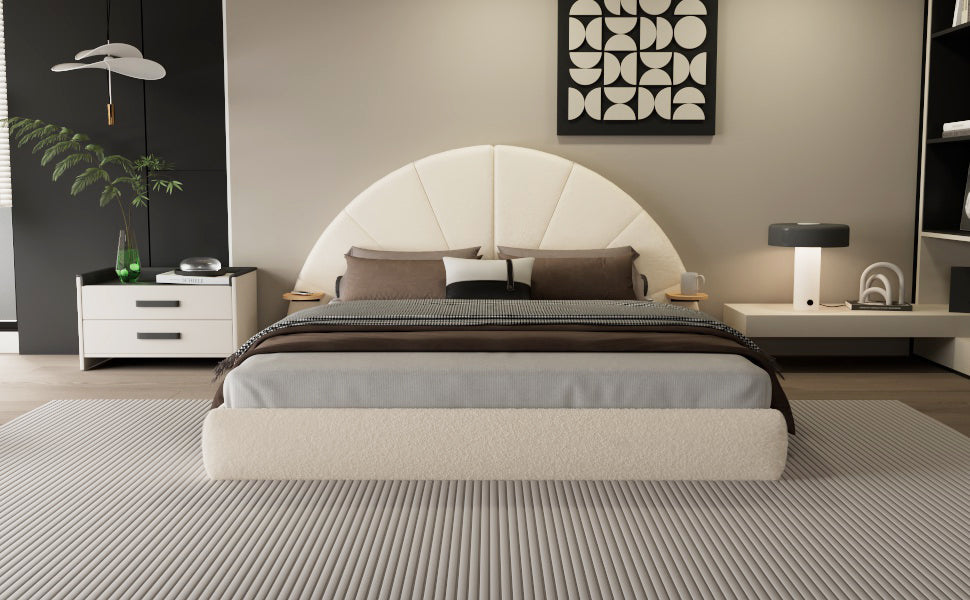 Unique Arched Boucle Bed with Small Table