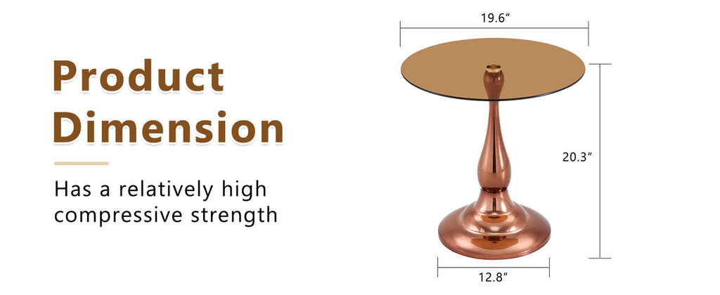 20" Small Luxury Metal Round Side Table with a Glass Top