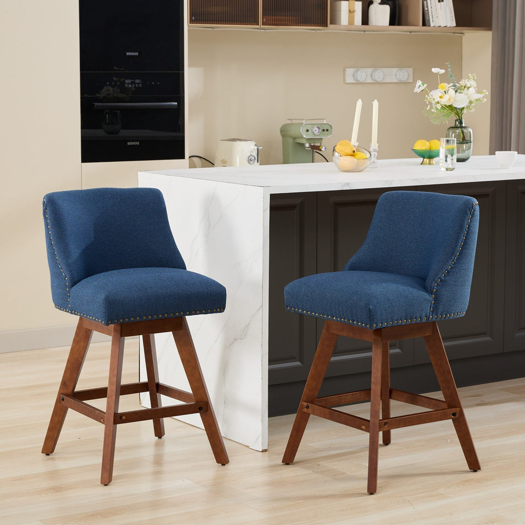 Upholstered Swivel Counter Height Bar Stools with Nailhead Trim (Set of 2)