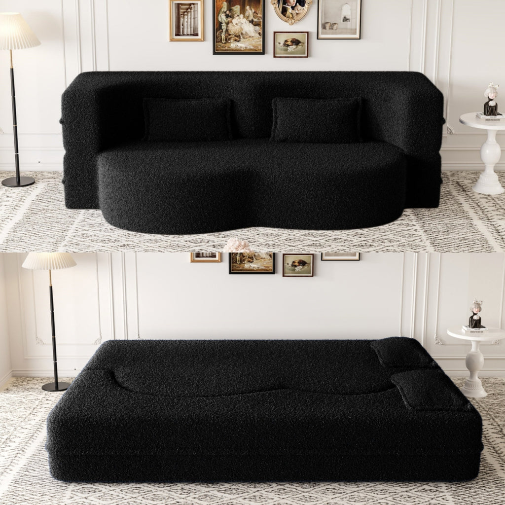Modern Convertible Teddy Fabric Sofa with 2 Pillows