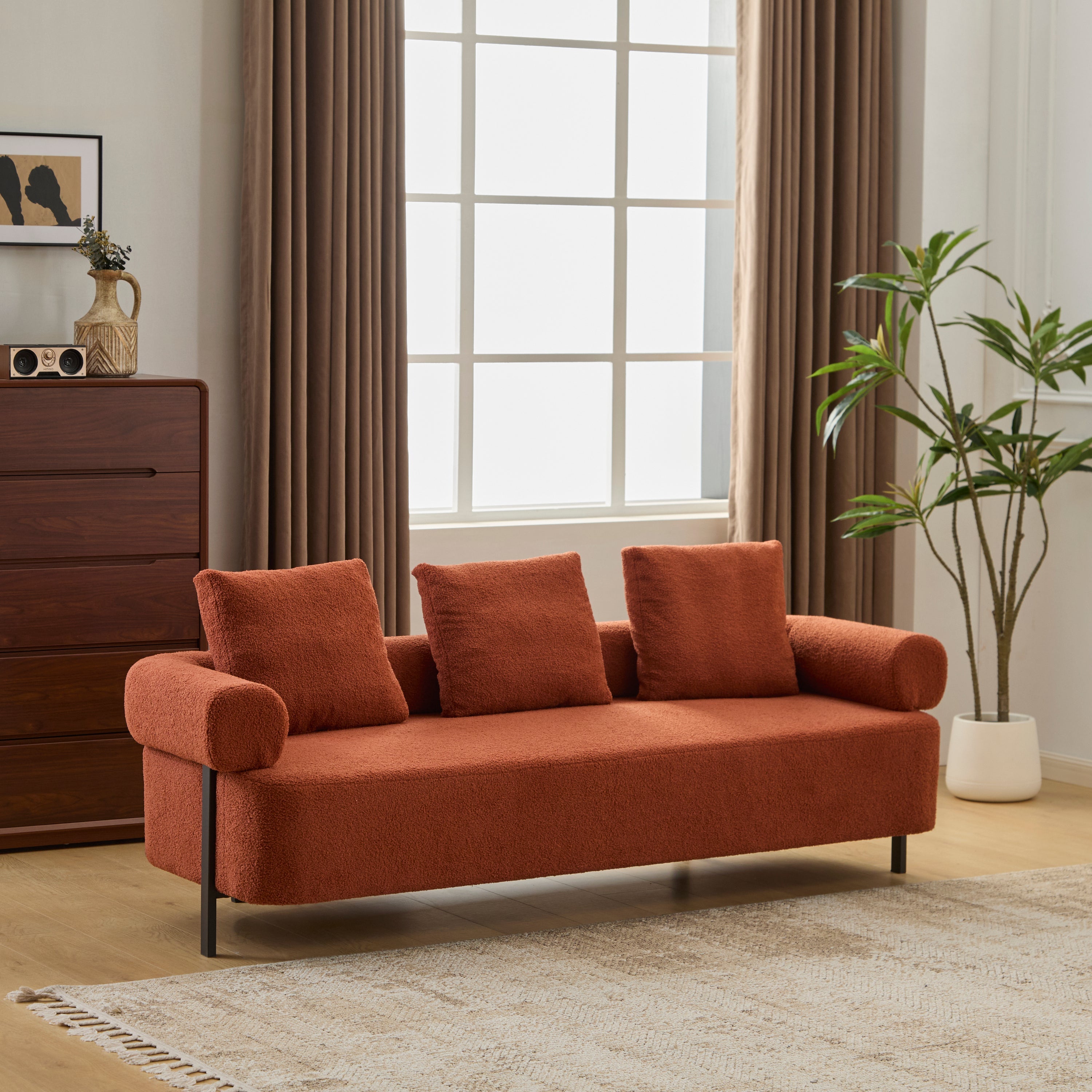 78' Modern Upholstered Sofa with 3 Plush Pillows