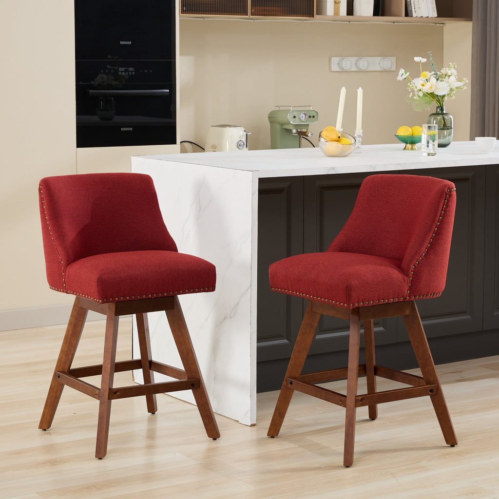 Upholstered Swivel Counter Height Bar Stools with Nailhead Trim (Set of 2)