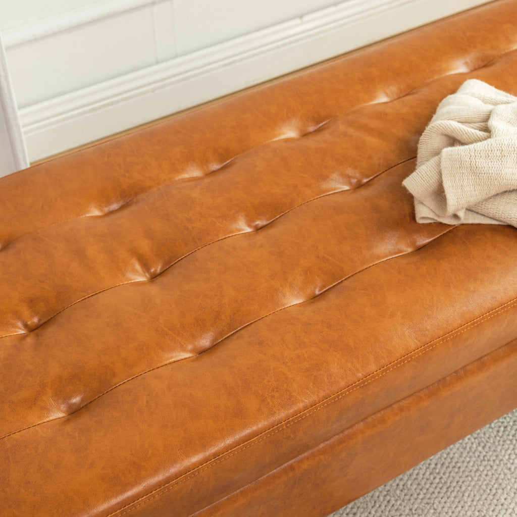 Brown PU Leather Storage Bench