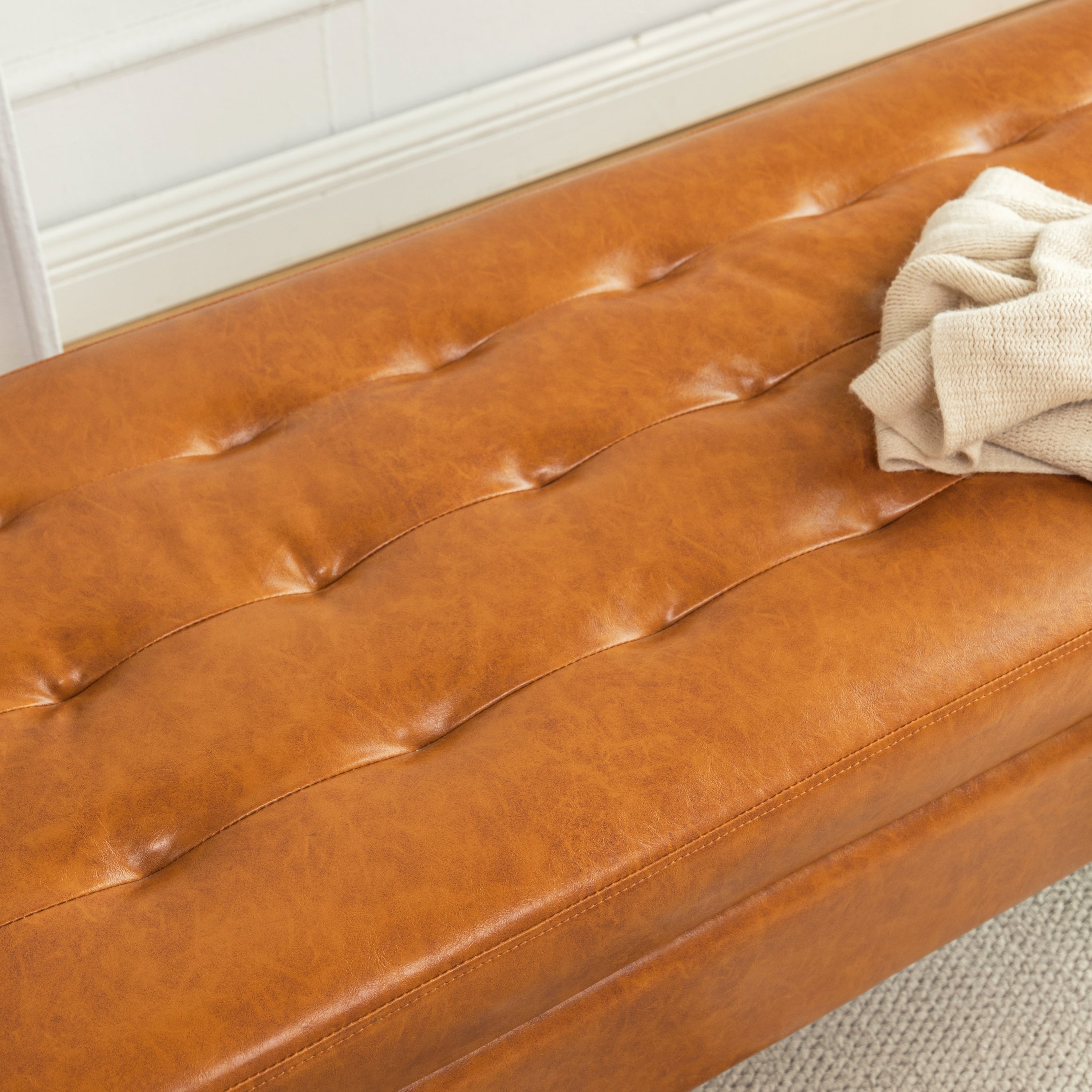 Brown PU Leather Storage Bench