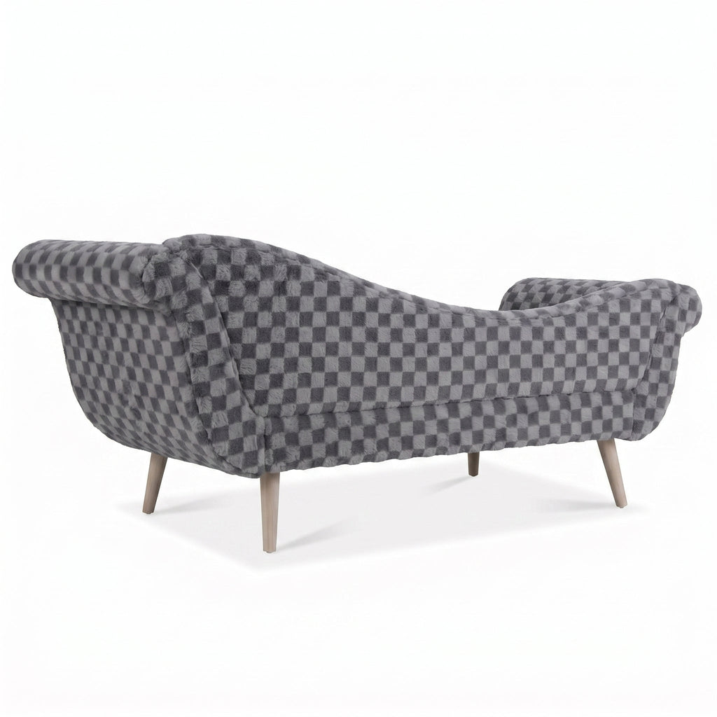 Classic Diamond Pattern Fabric Paired with Elegant Scroll Arms