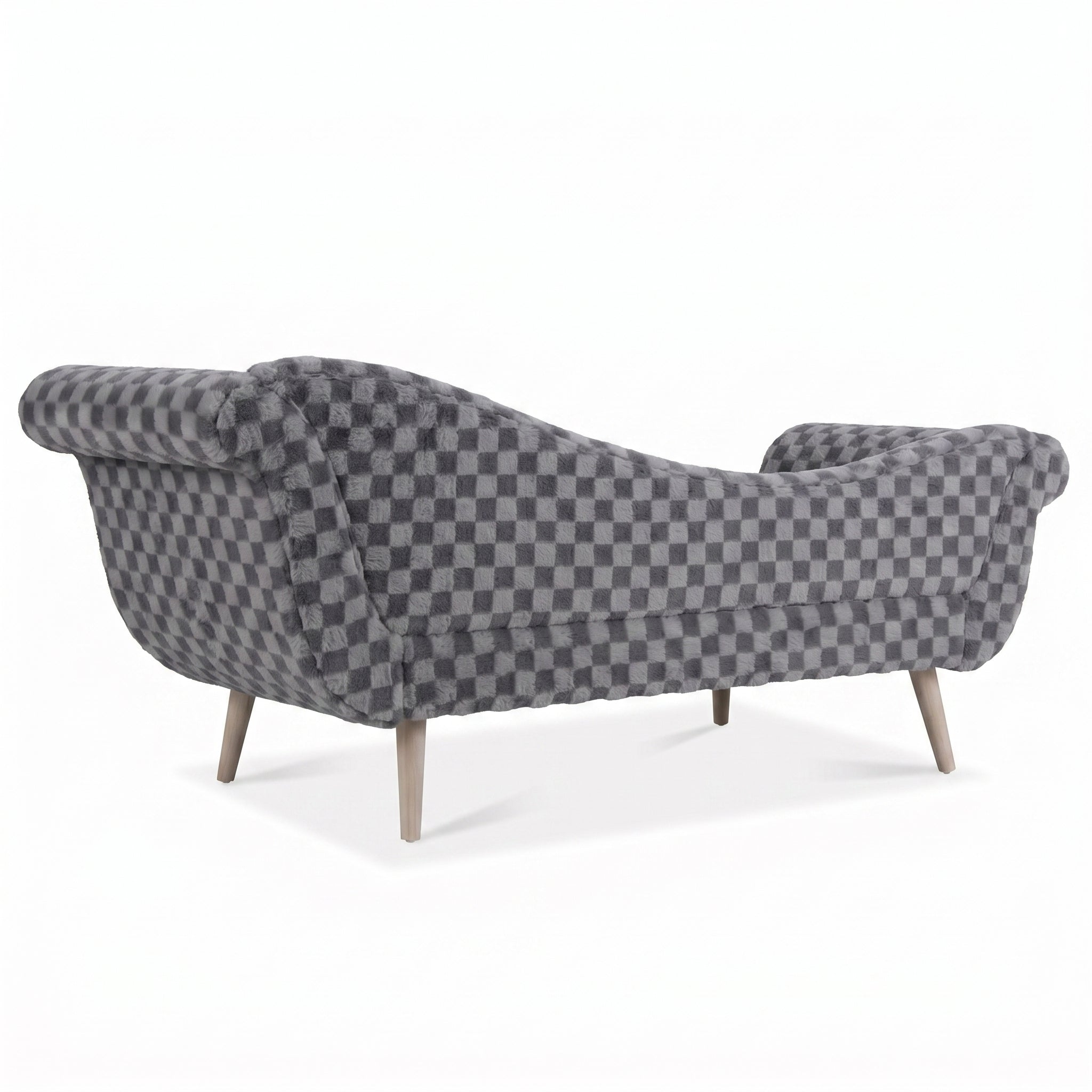 Classic Diamond Pattern Fabric Paired with Elegant Scroll Arms