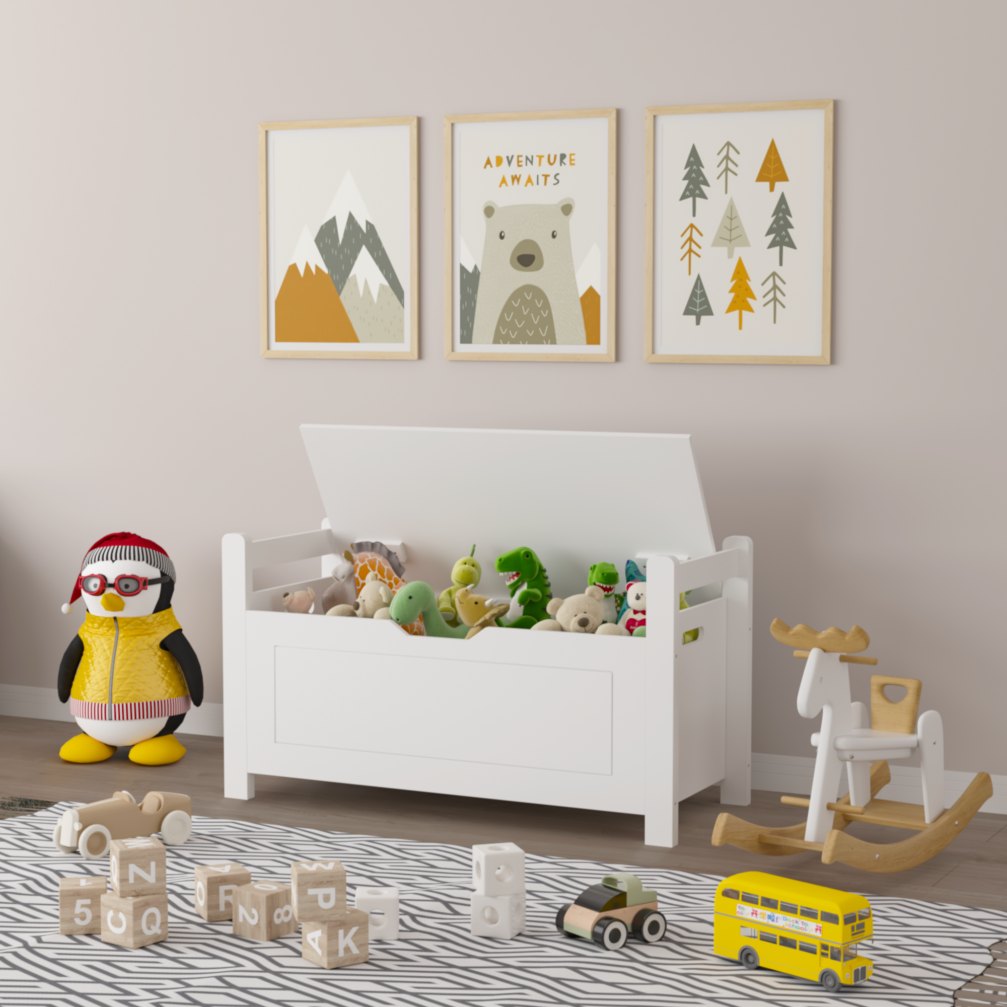 Kids Toy Box Chest Large Storage Cabinet with Cushion Seat